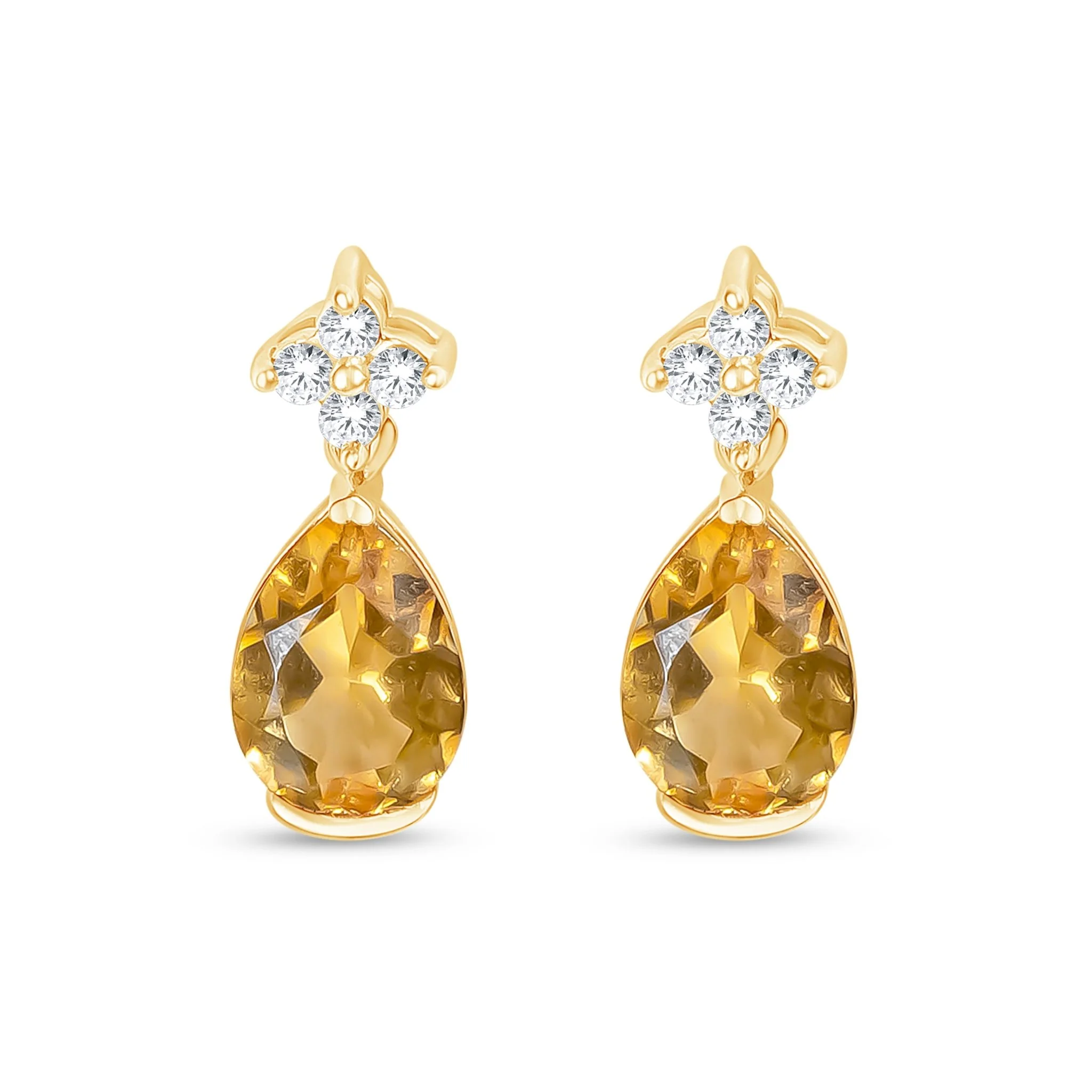 Yellow Gold Sapphire Clover Citrine Droplet