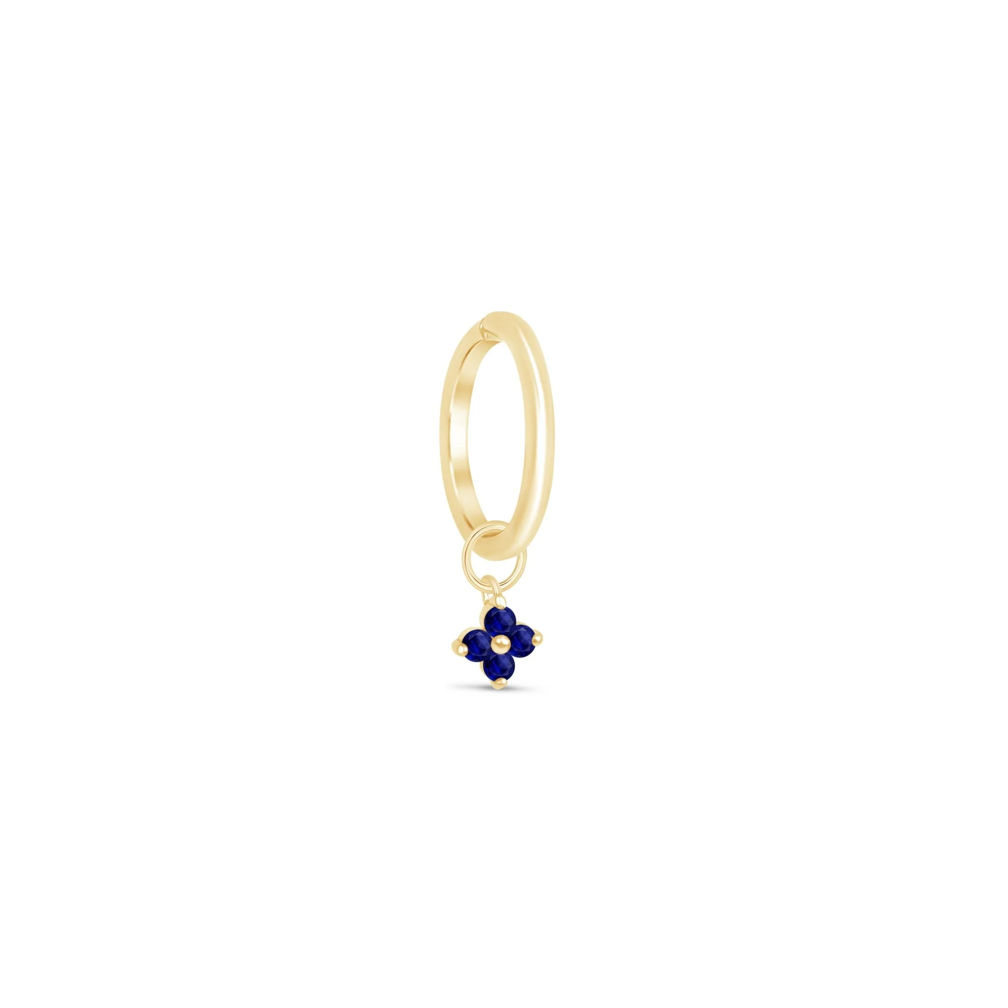 Yellow Gold Sapphire Clover Charm Hoop