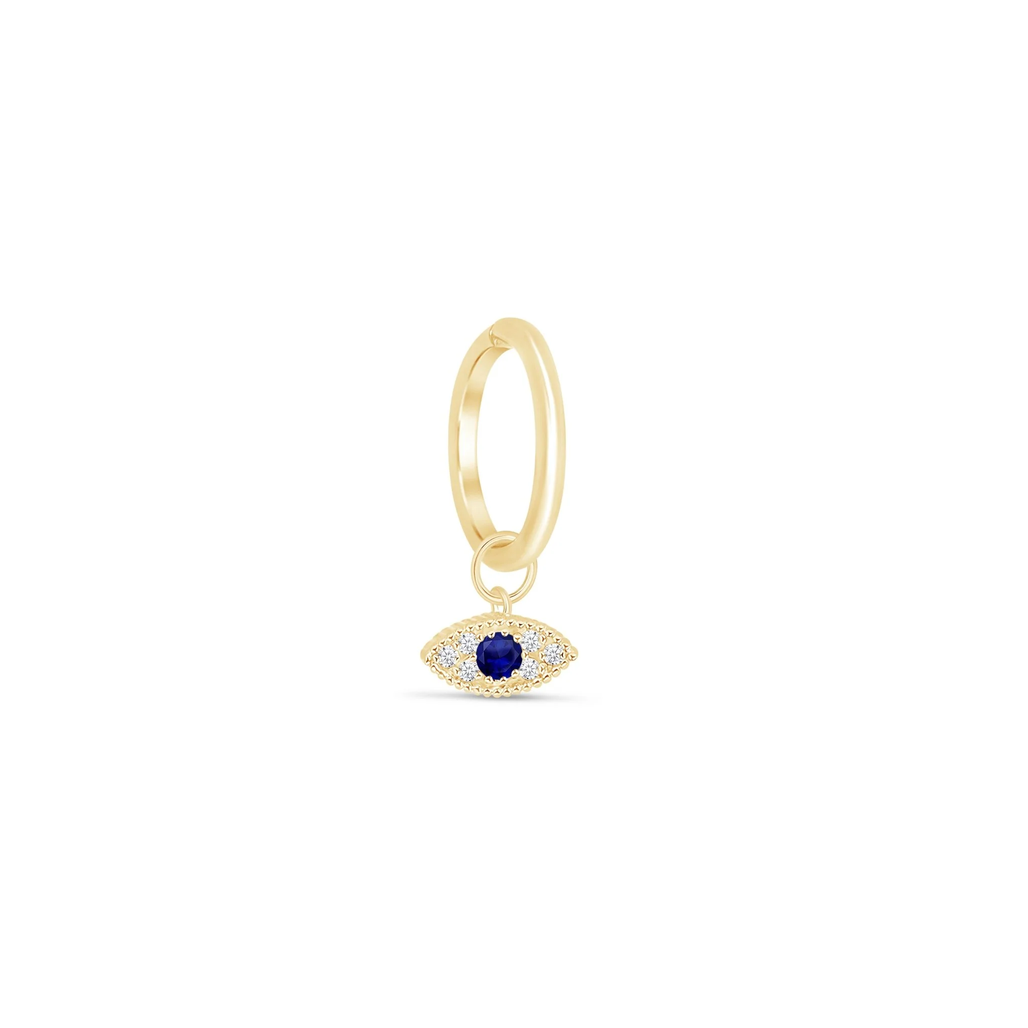 Yellow Gold Sapphire Evil Eye Charm Hoop
