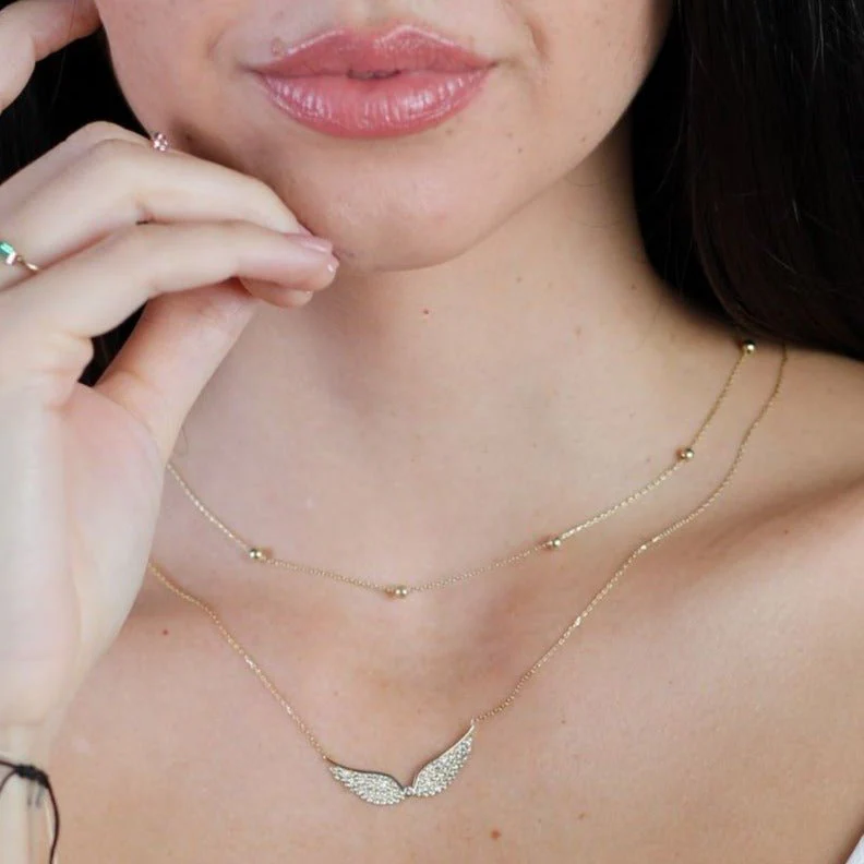 Yellow Gold Sapphire Pave Studded Angel Wing Necklace - Image 2