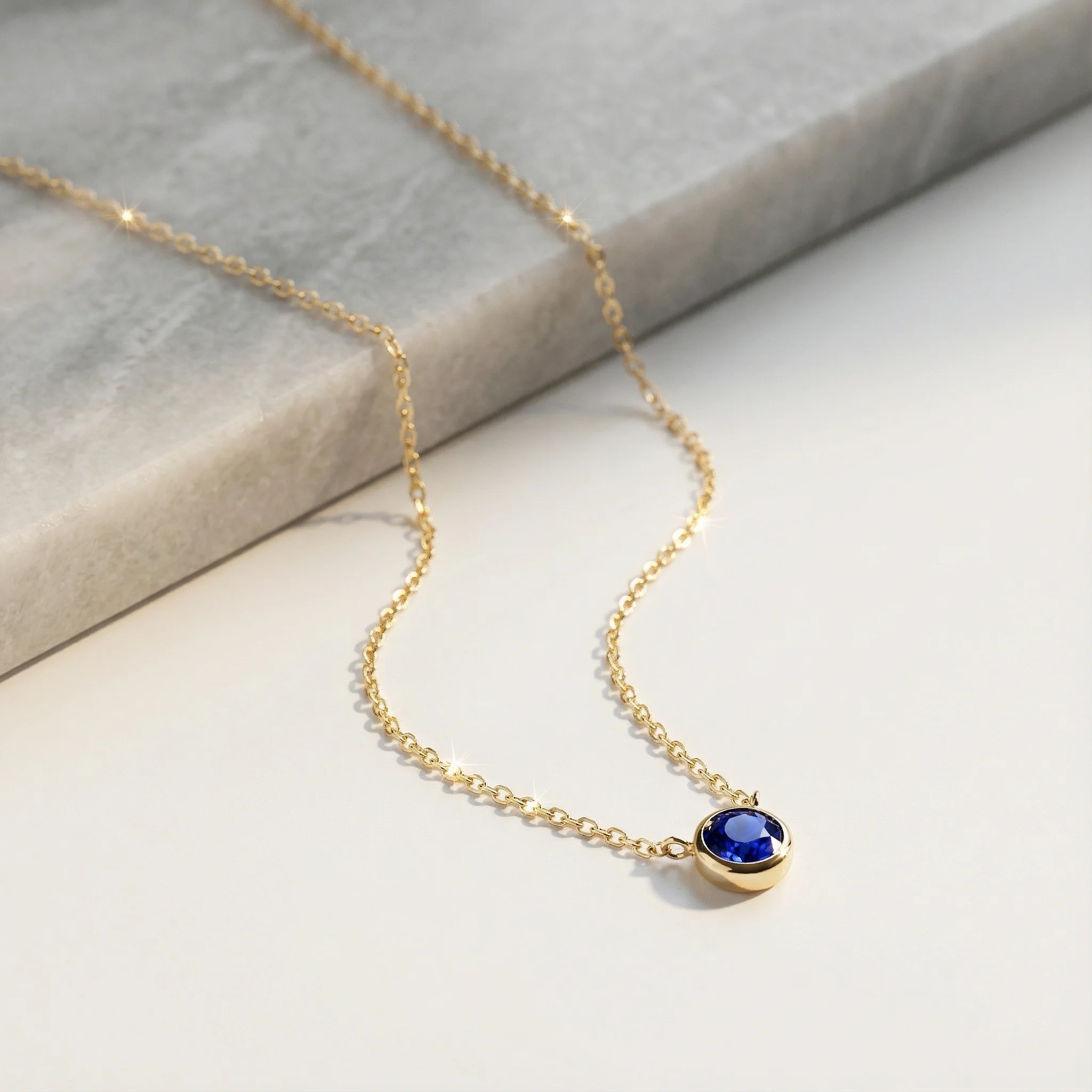 Yellow Gold Sapphire Bezel Station Necklace - Image 3