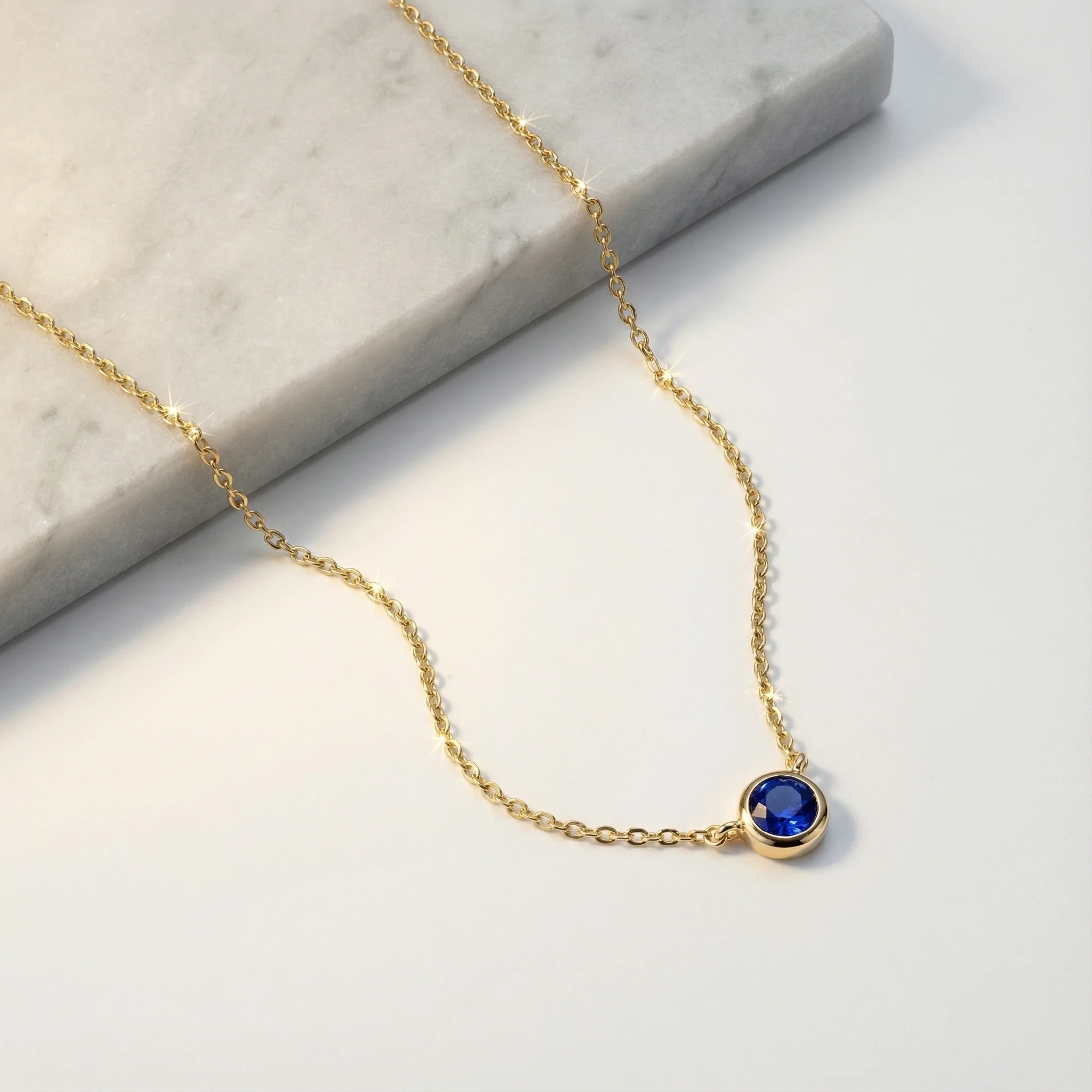 Yellow Gold Sapphire Bezel Station Necklace - Image 5