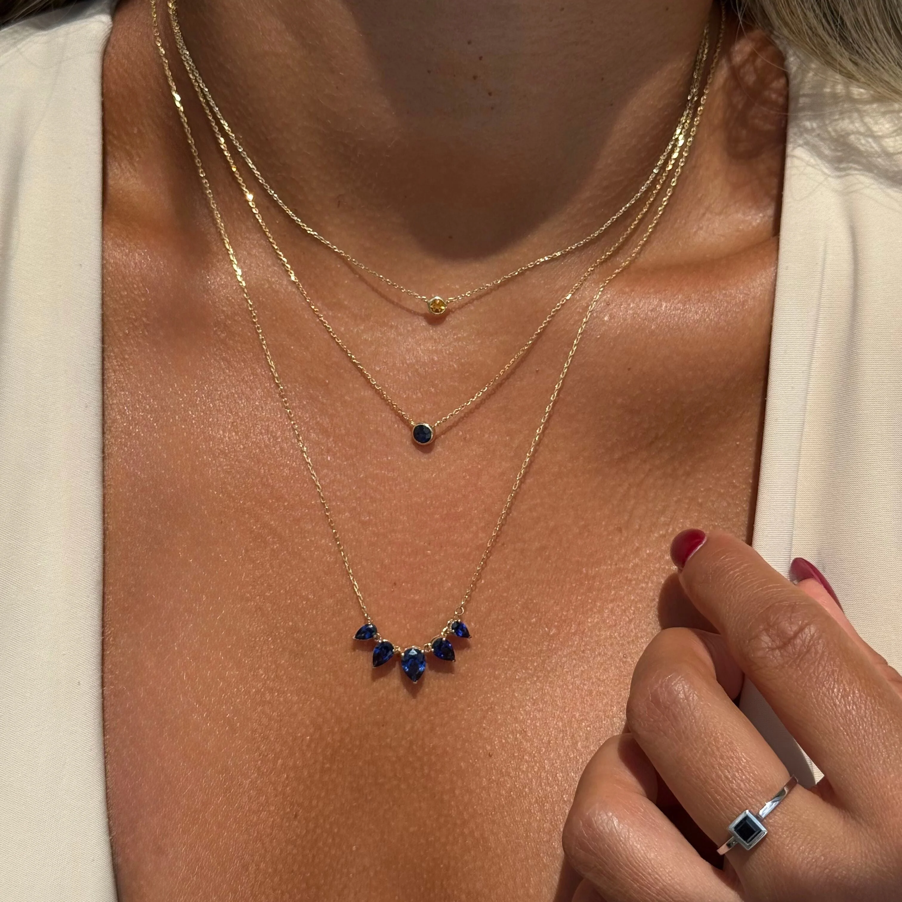 Yellow Gold Teardrop Blue Sapphire Pendant Necklace - Image 6