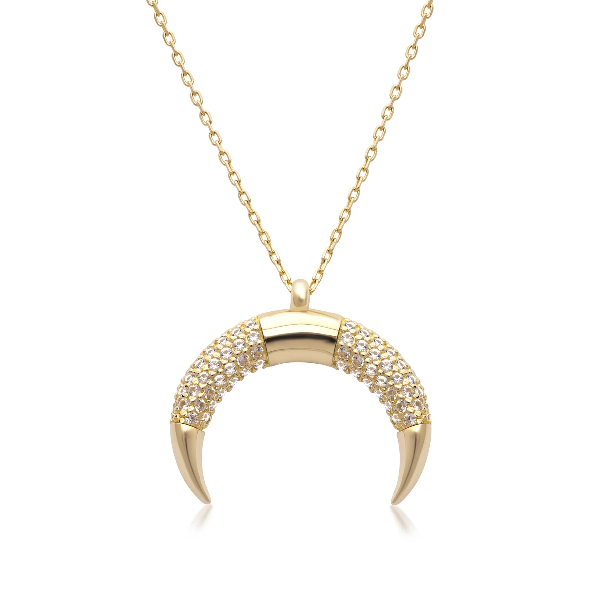 Yellow Gold Crescent Moon Sapphire Necklace