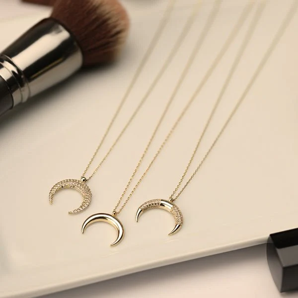 Yellow Gold Crescent Moon Sapphire Necklace - Image 3