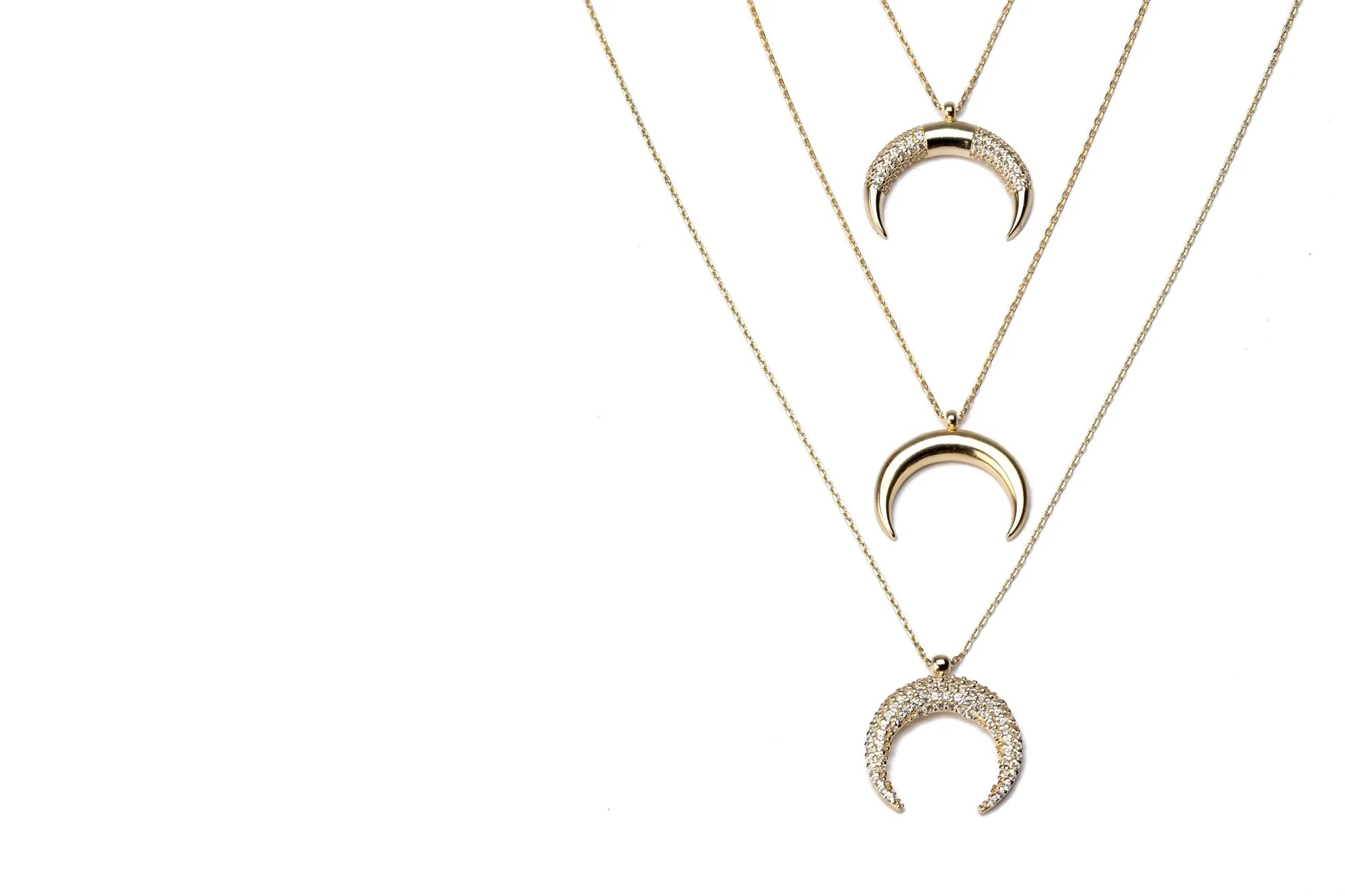 Yellow Gold Crescent Moon Sapphire Necklace - Image 4