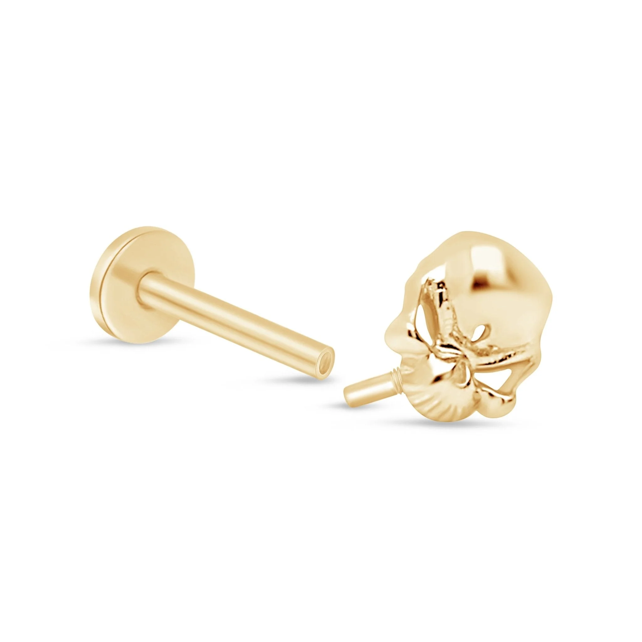 Yellow Gold Skull Flat Back Threaded Stud Earring - Image 5