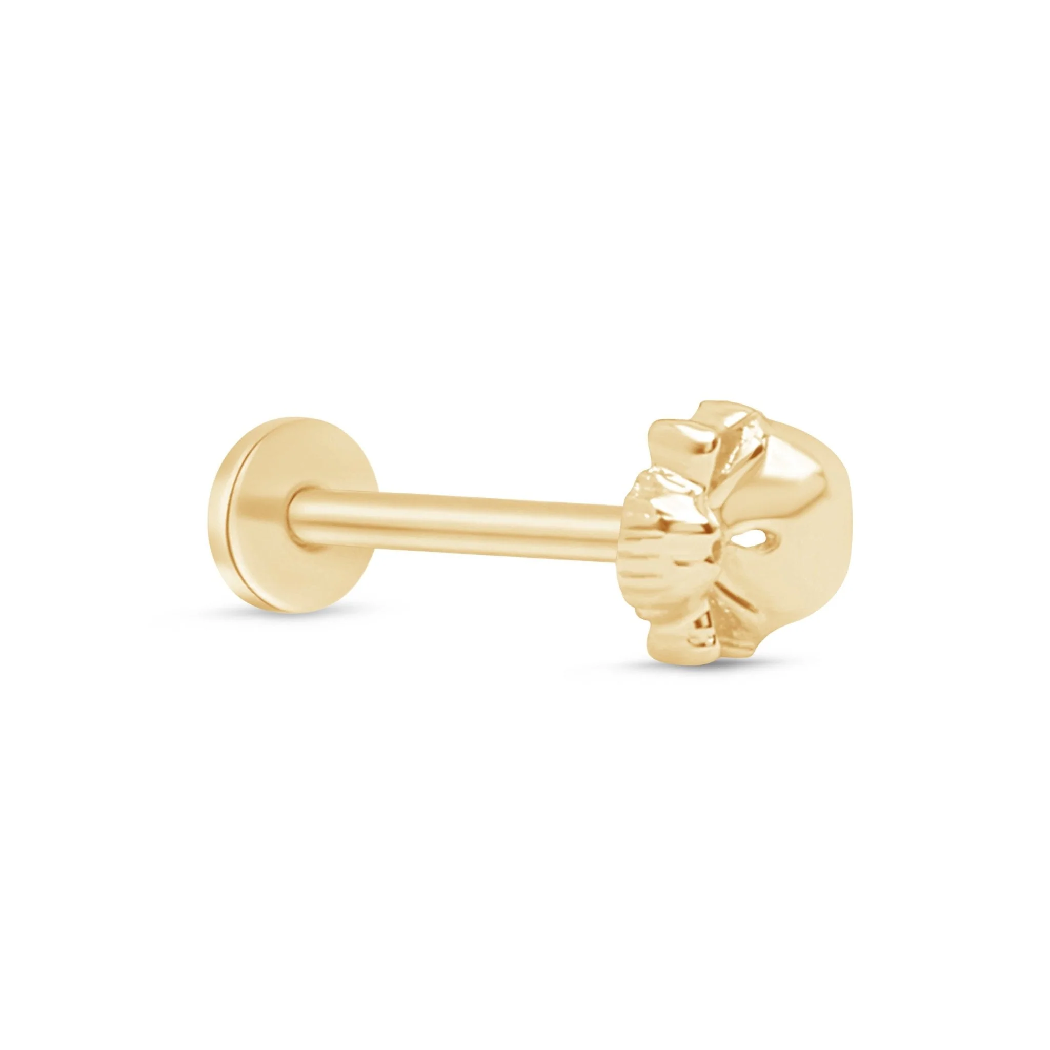 Yellow Gold Skull Flat Back Threaded Stud Earring - Image 6