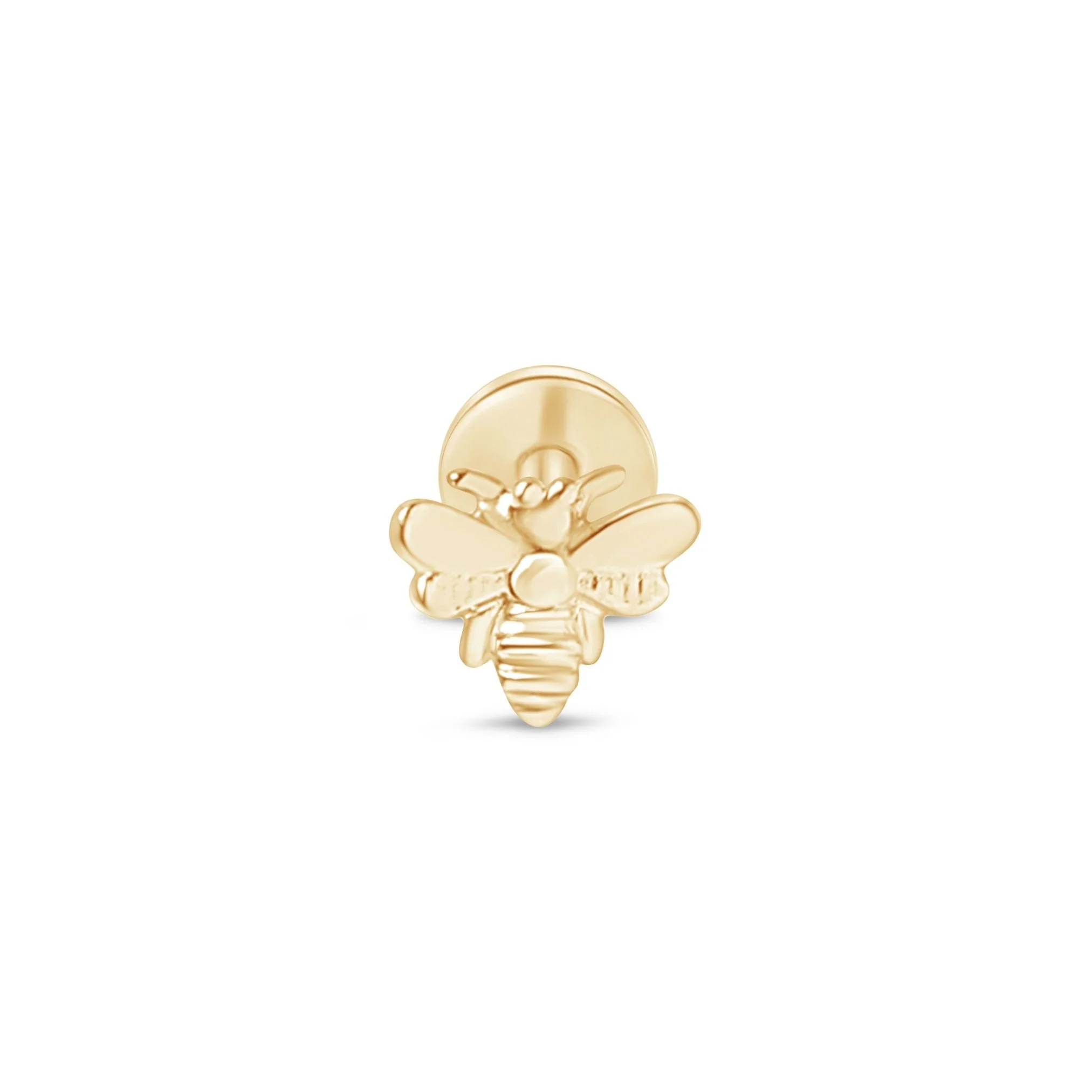 Yellow Gold Bee Flat Back Threaded Stud Stud Earring