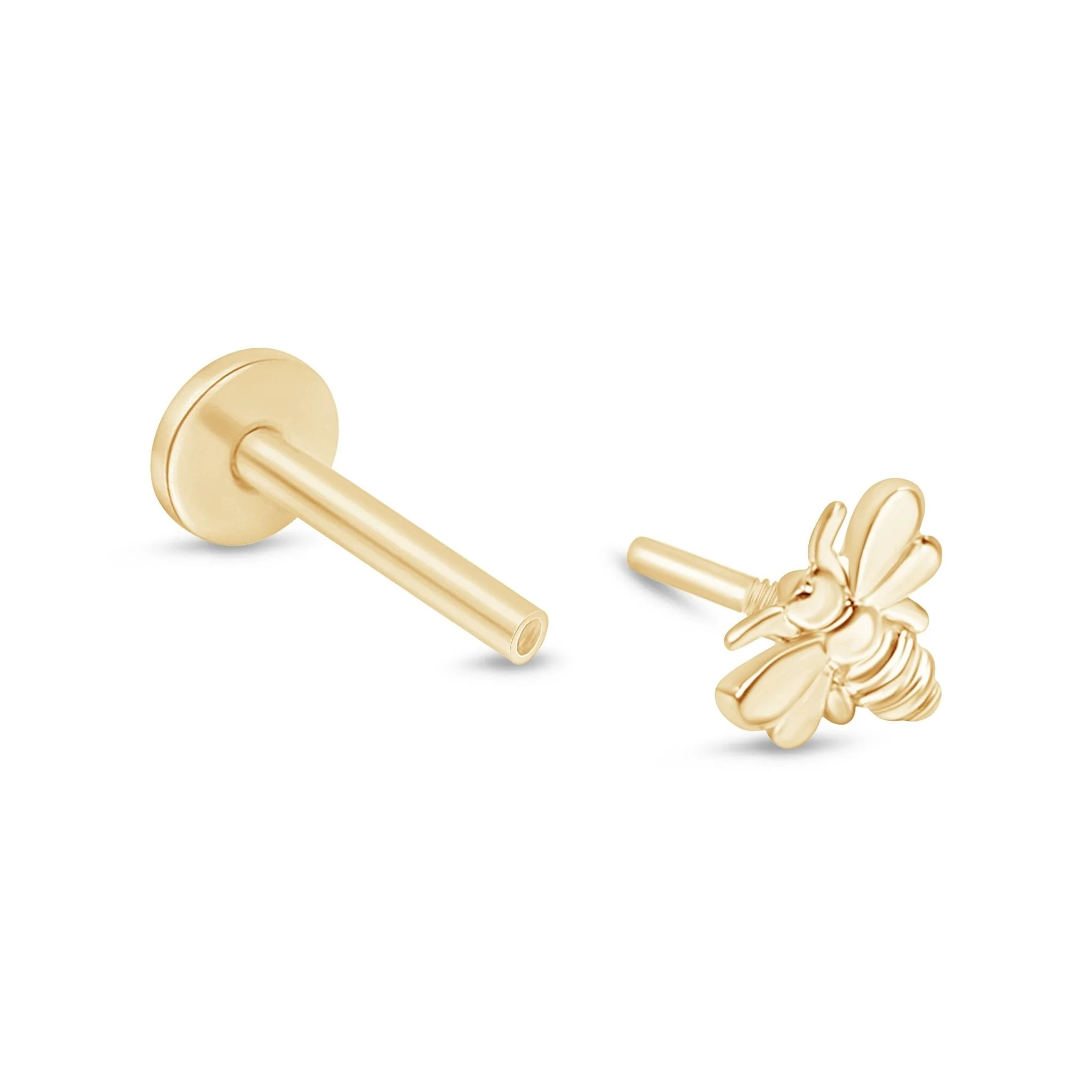 Yellow Gold Bee Flat Back Threaded Stud Stud Earring - Image 13