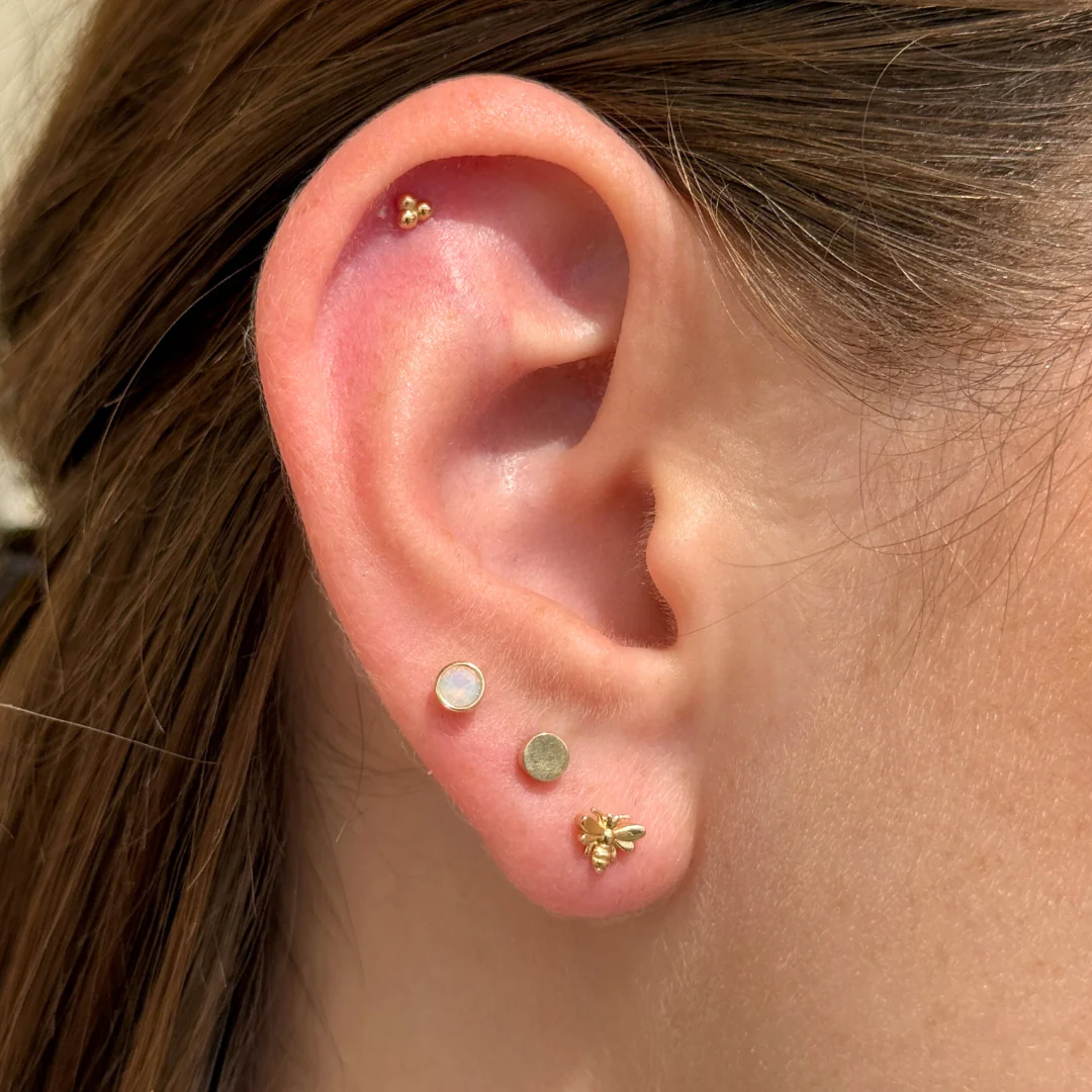 Yellow Gold Trinity Beaded Cluster Flat Back Earring - Image 16