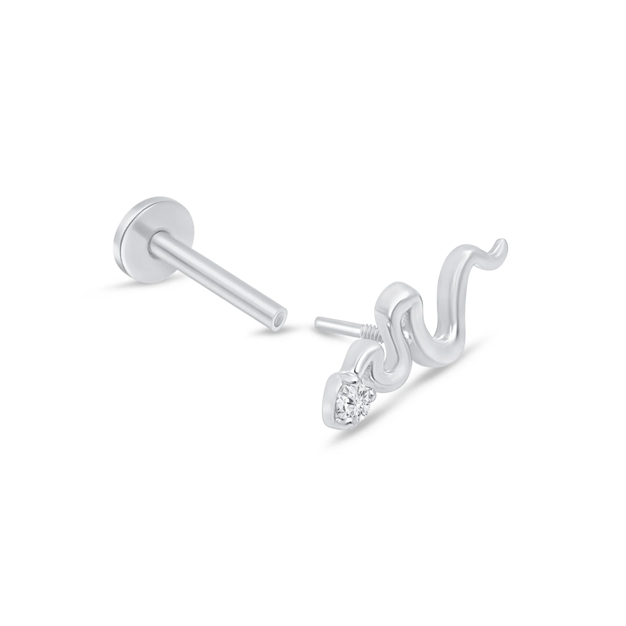 White Gold Snake Stone Flat Back Stud Earring - Image 2