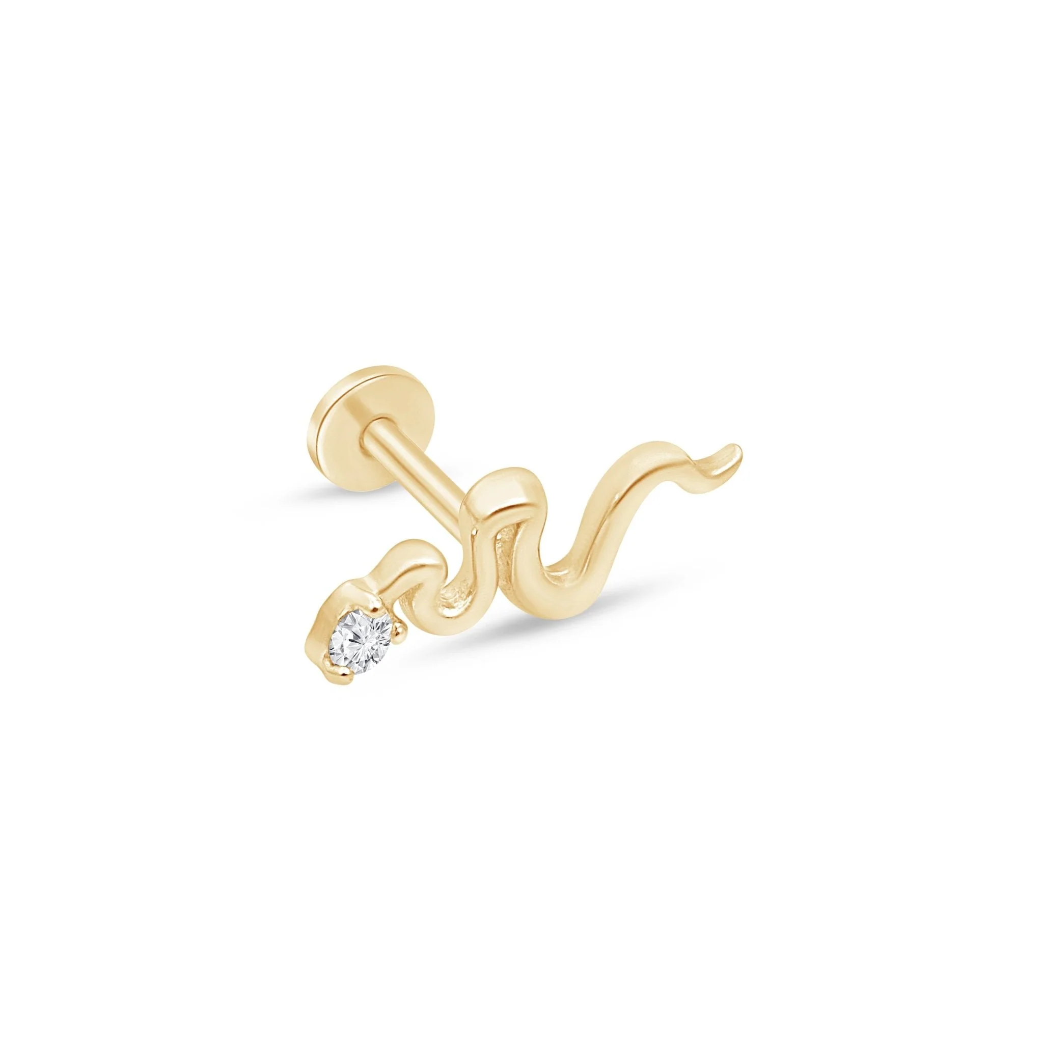 Yellow Gold Snake Stone Flat Back Threaded Stud Earring