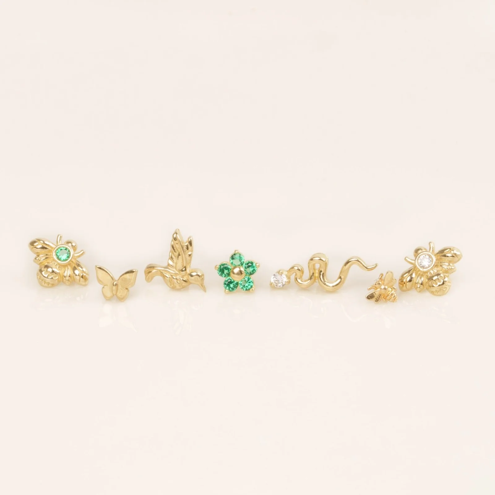Yellow Gold Snake Stone Flat Back Threaded Stud Earring - Image 3