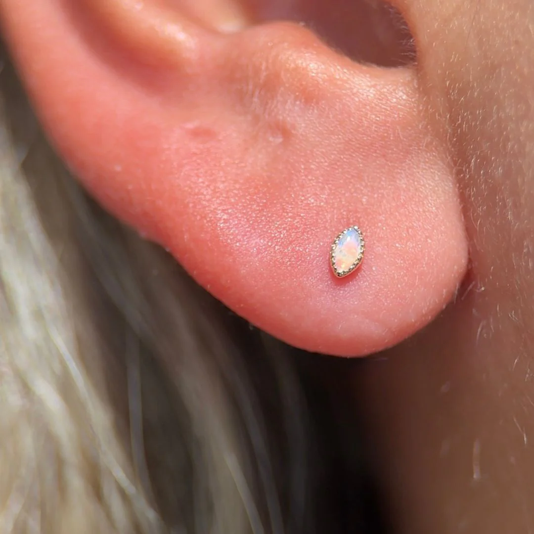 Yellow Gold Triple Marquise Opal Flat Back Earring - Image 2