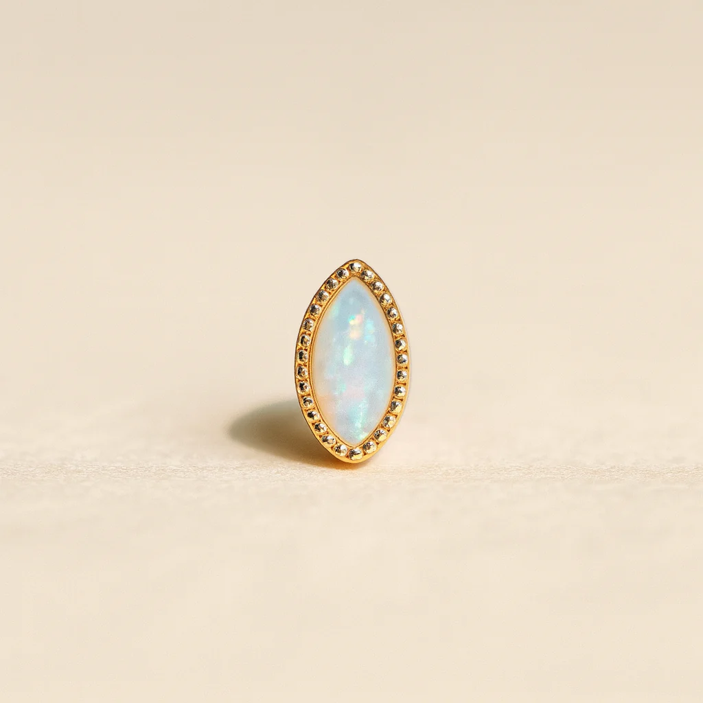 Yellow Gold Triple Marquise Opal Flat Back Earring - Image 3