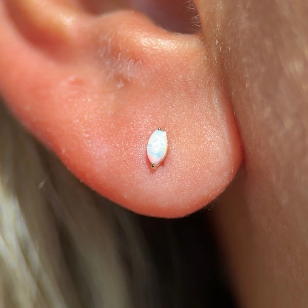 Yellow Gold Marquise Opal Flat Back Earring - Image 2