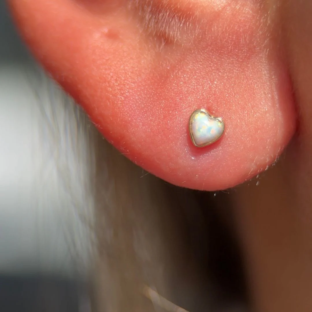 Yellow Gold Opal Heart Flat Back Earring - Image 3