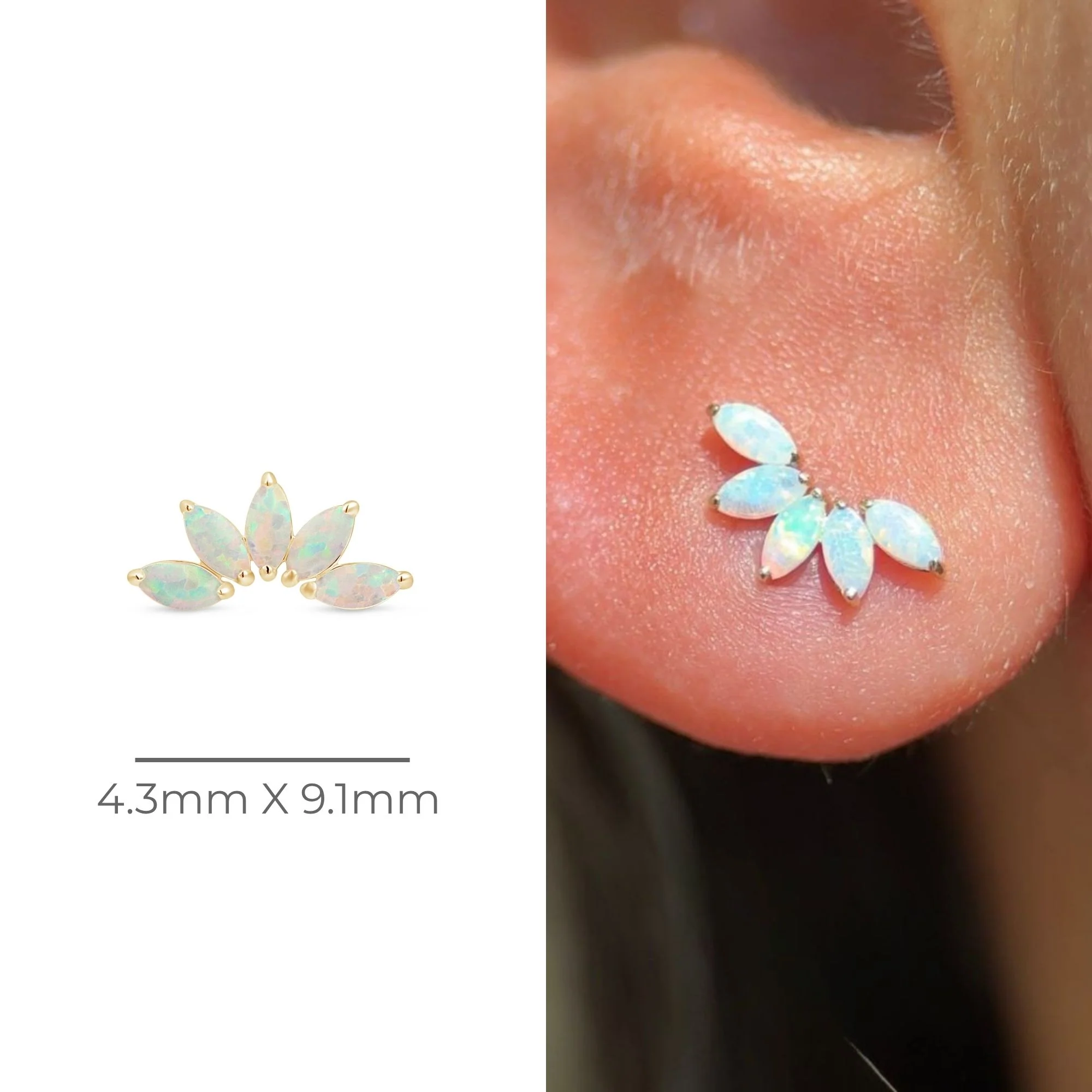 Yellow Gold Marquise Opal Stone Flat Back Earring - Image 13