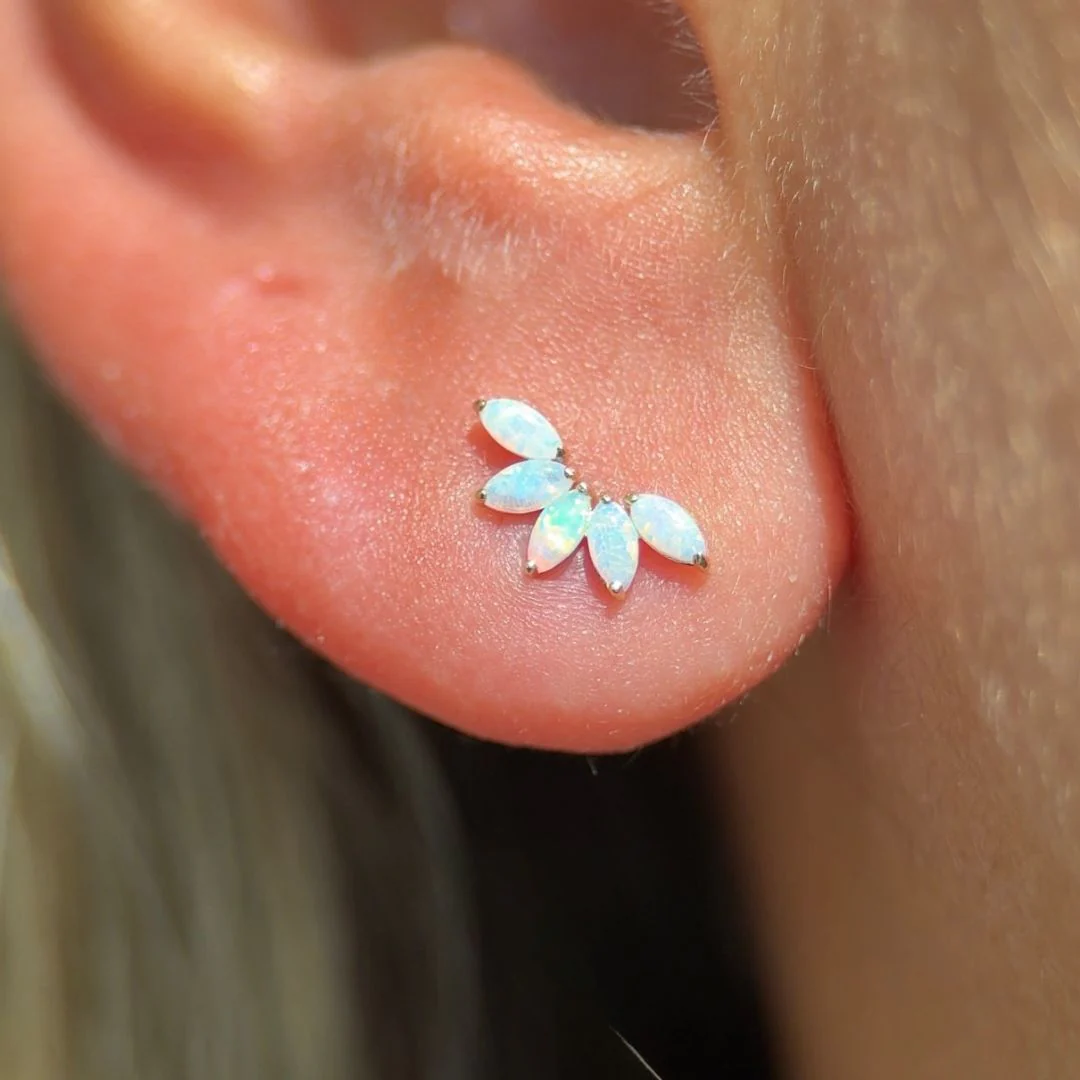 Yellow Gold Marquise Opal Stone Flat Back Earring - Image 4
