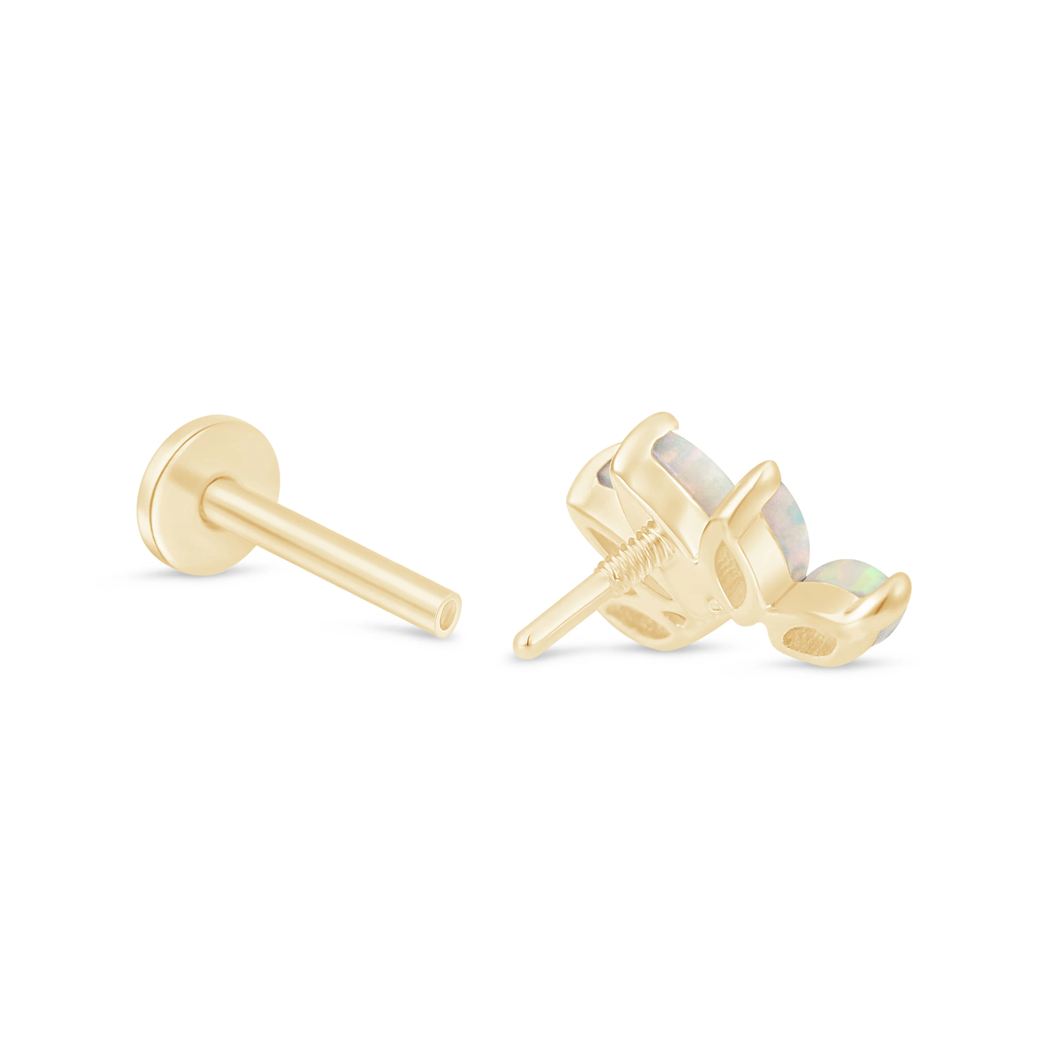 Yellow Gold Marquise Opal Stone Flat Back Earring - Image 9