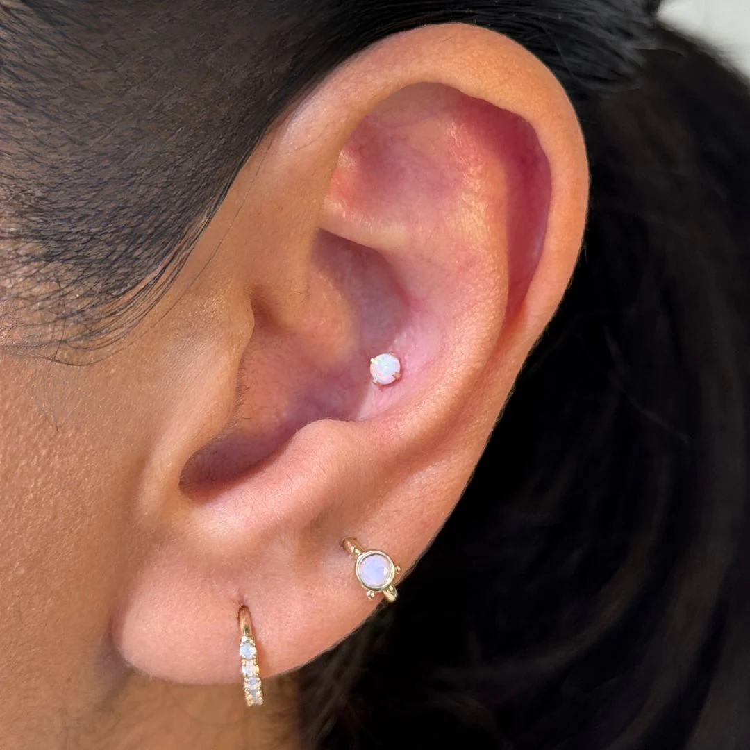 Yellow Gold Opal Prong Set Flat Back Earring - Image 3