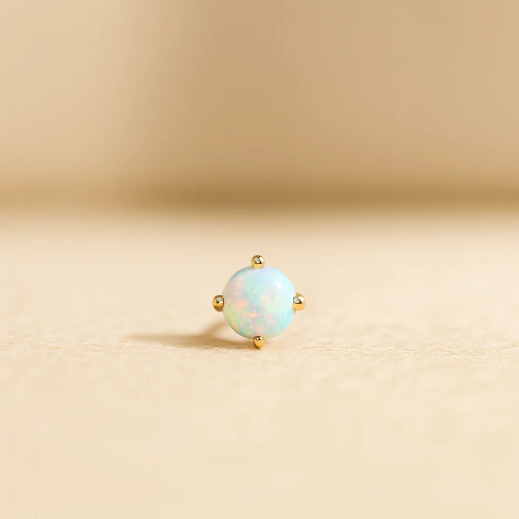 Yellow Gold Opal Prong Set Flat Back Earring - Image 4