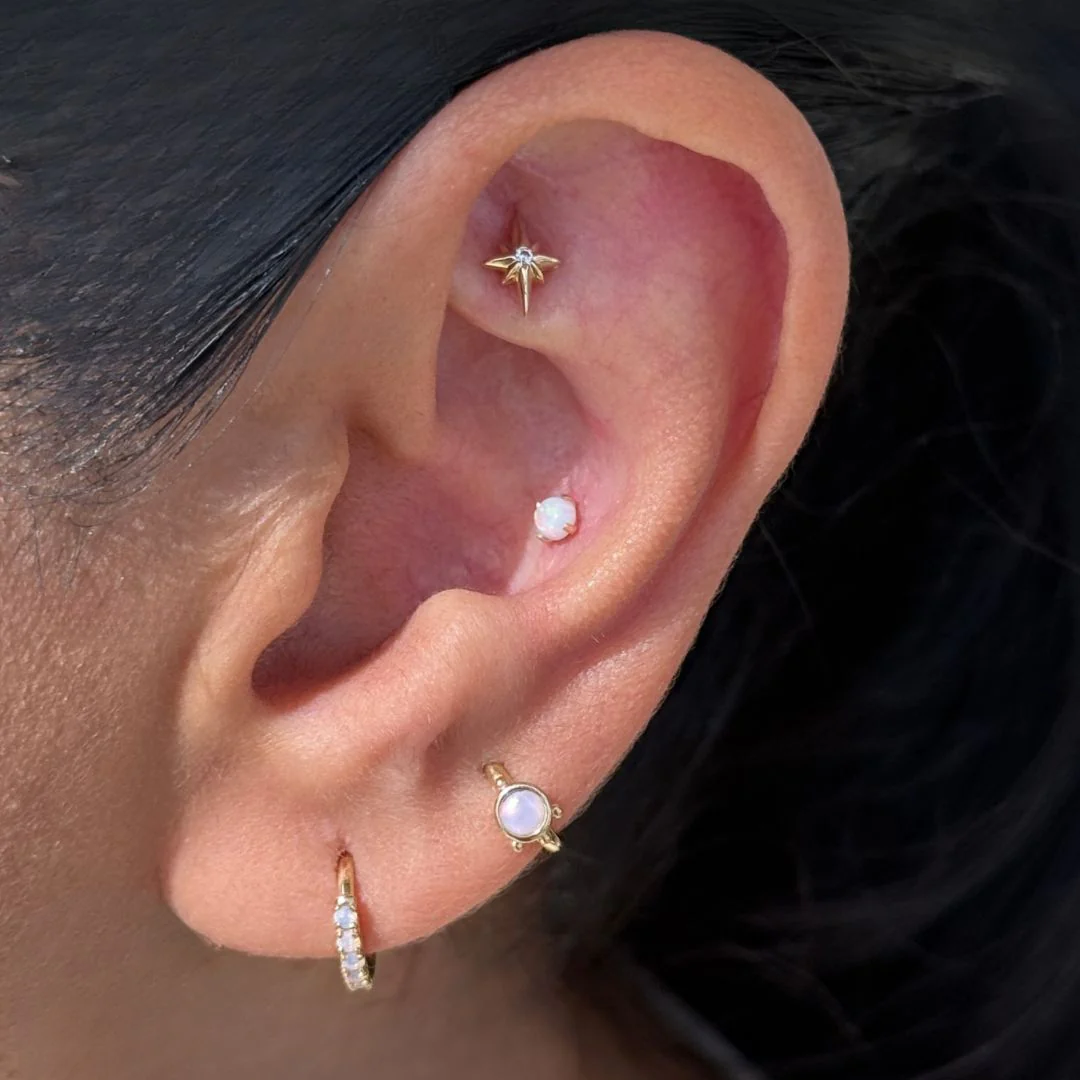 Yellow Gold Opal Prong Set Flat Back Earring - Image 7
