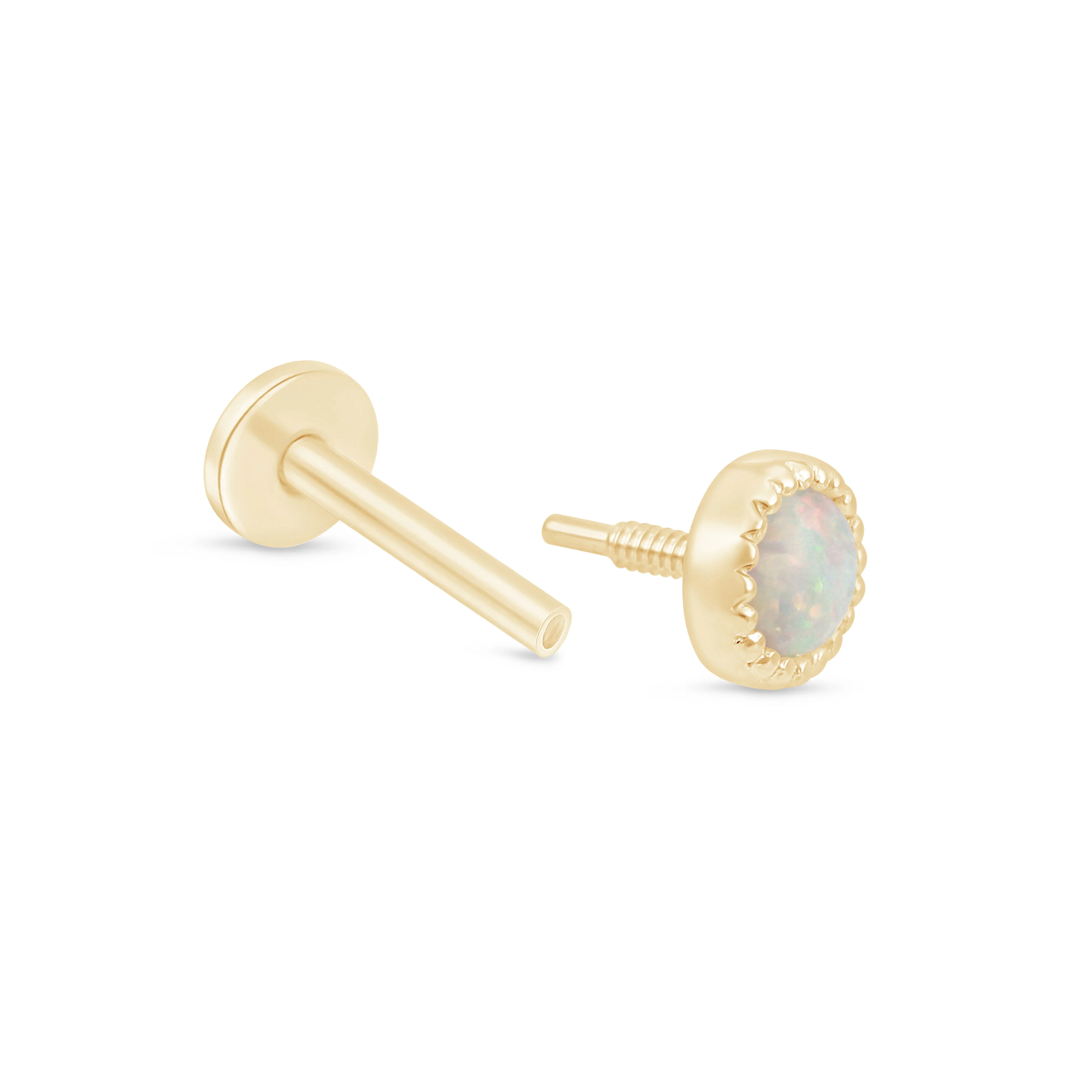 Yellow Gold Round Opal Flat Back Earring - Image 10