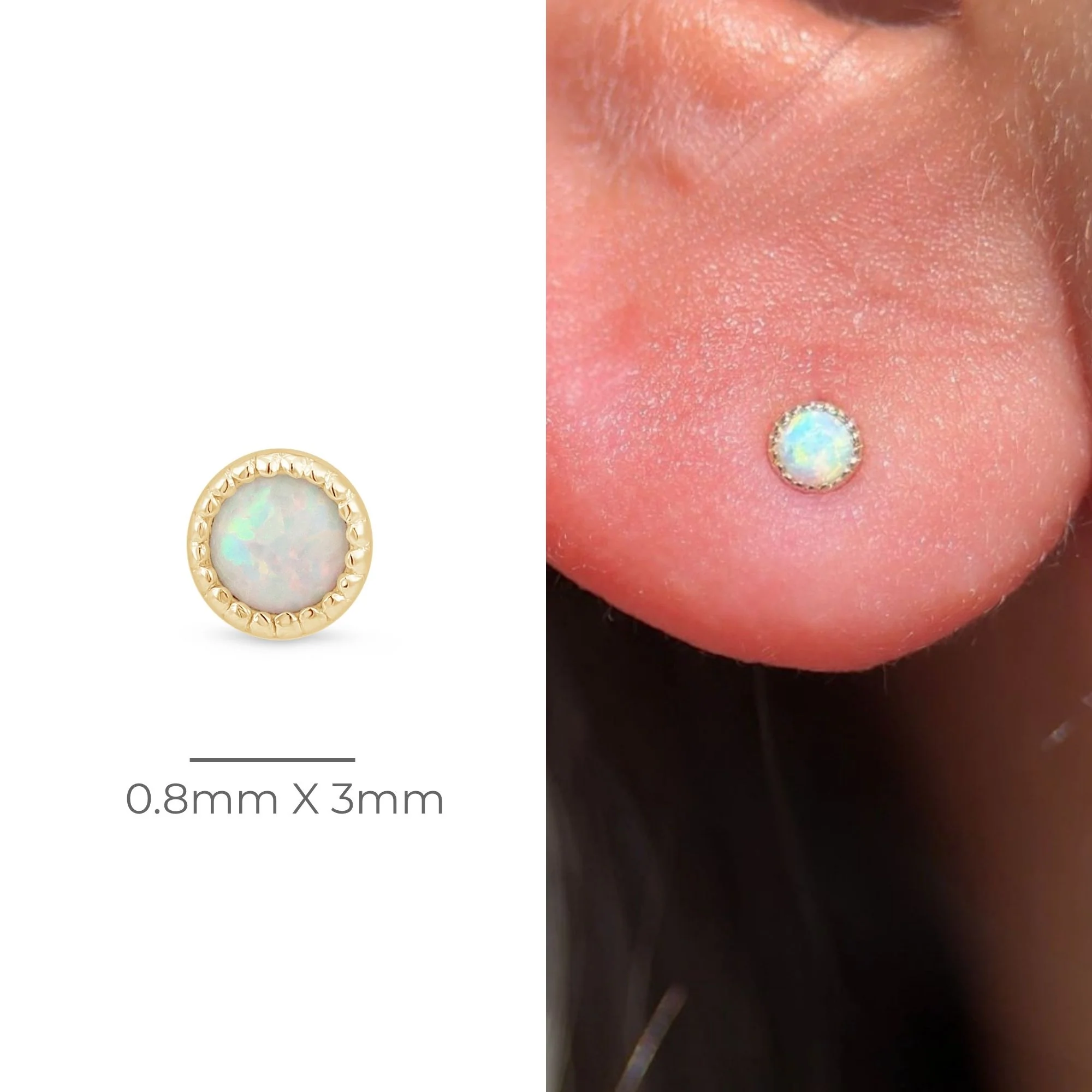 Yellow Gold Round Opal Flat Back Earring - Image 13