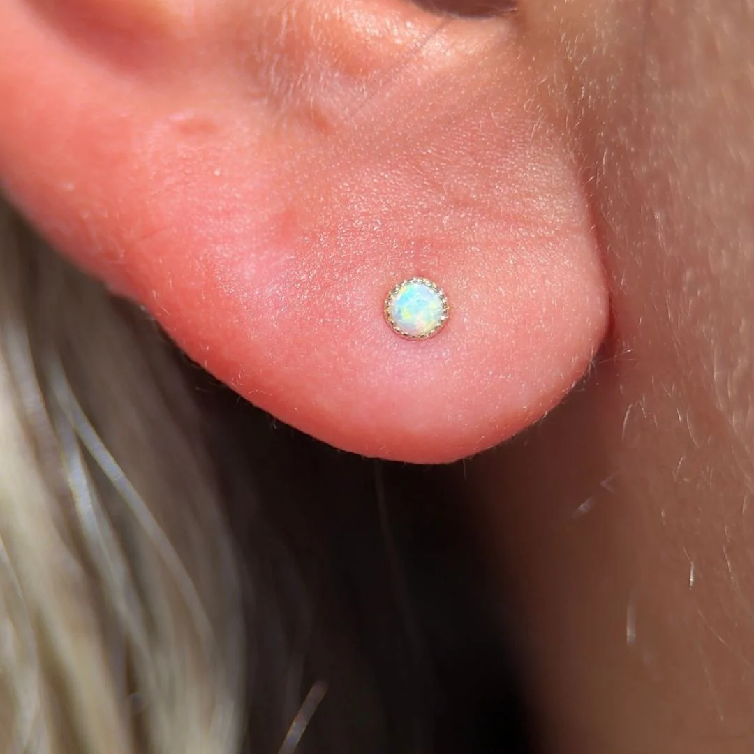 Yellow Gold Round Opal Flat Back Earring - Image 3