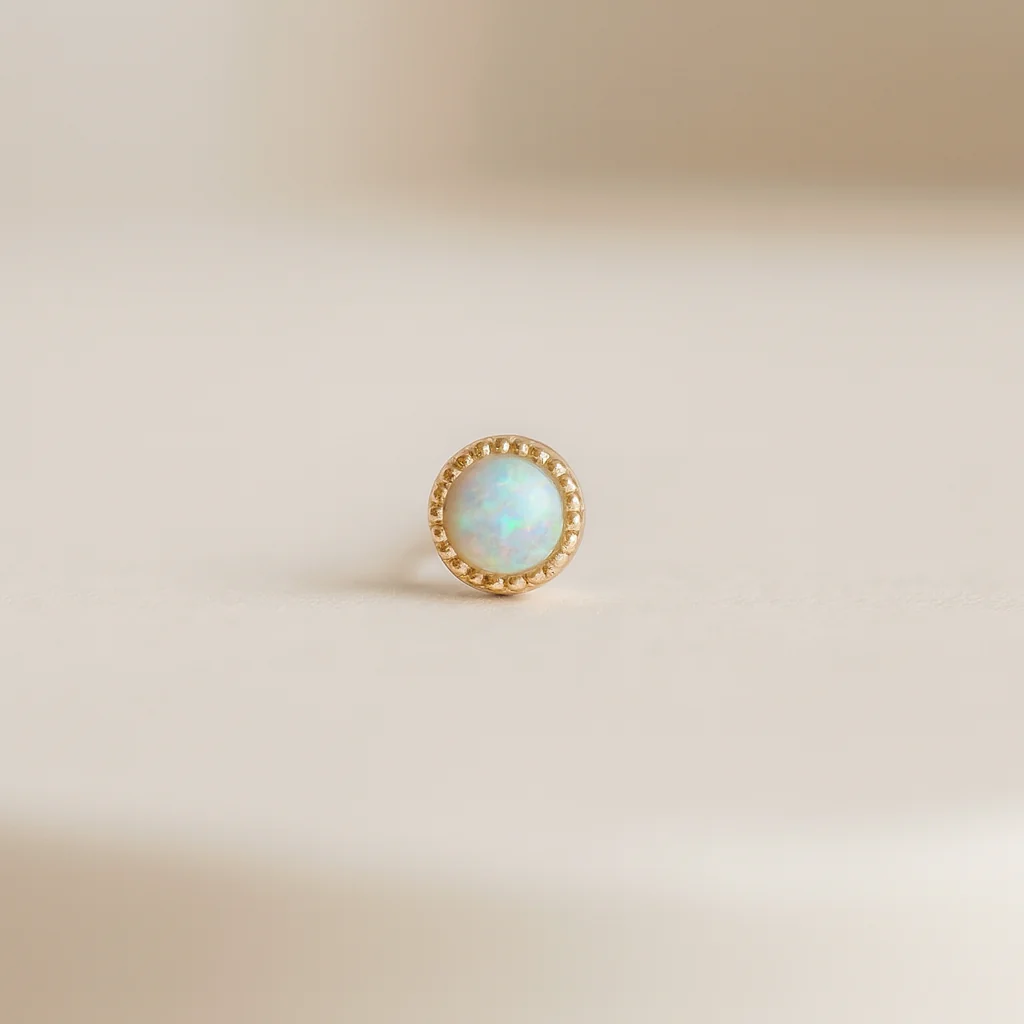 Yellow Gold Round Opal Flat Back Earring - Image 4