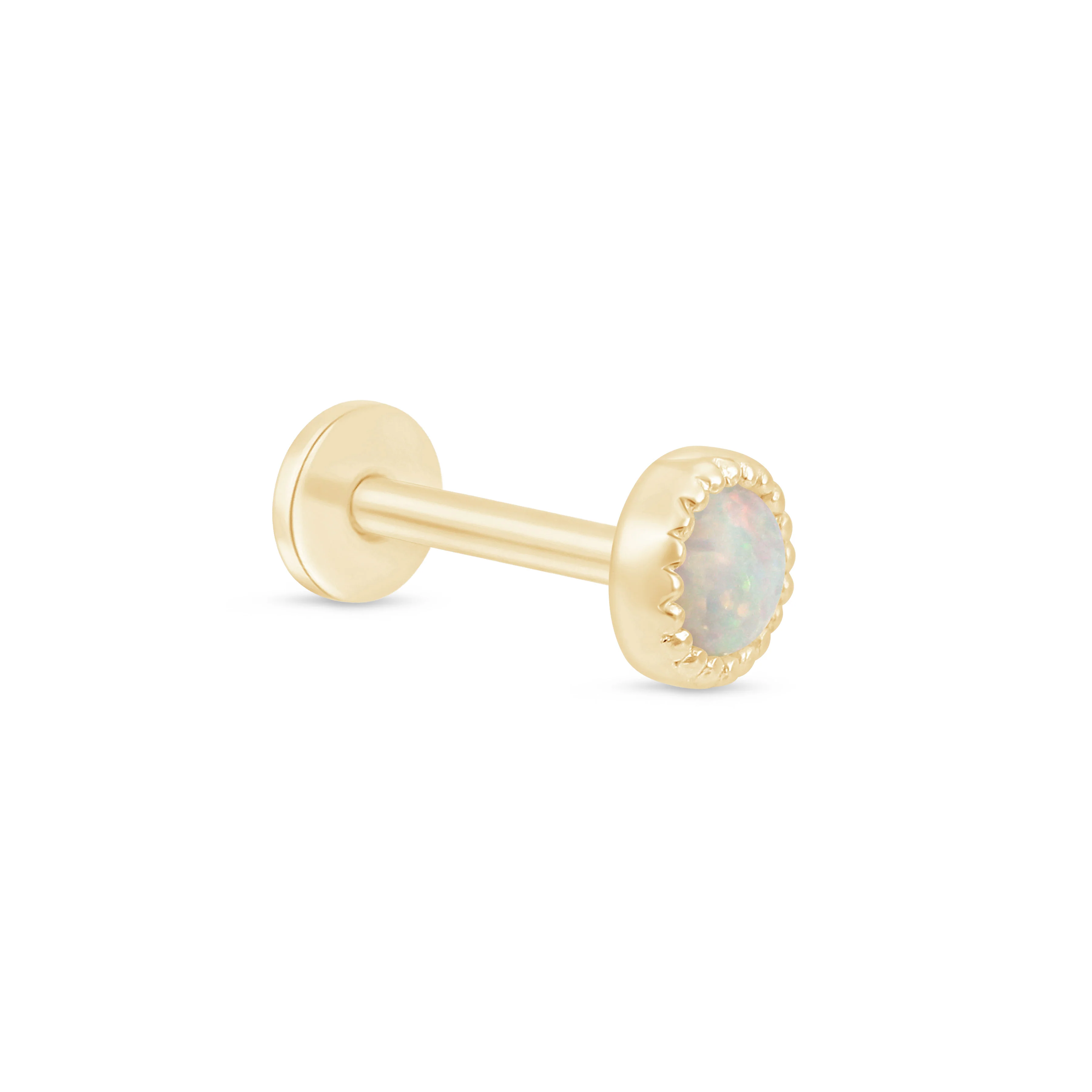 Yellow Gold Round Opal Flat Back Earring - Image 9