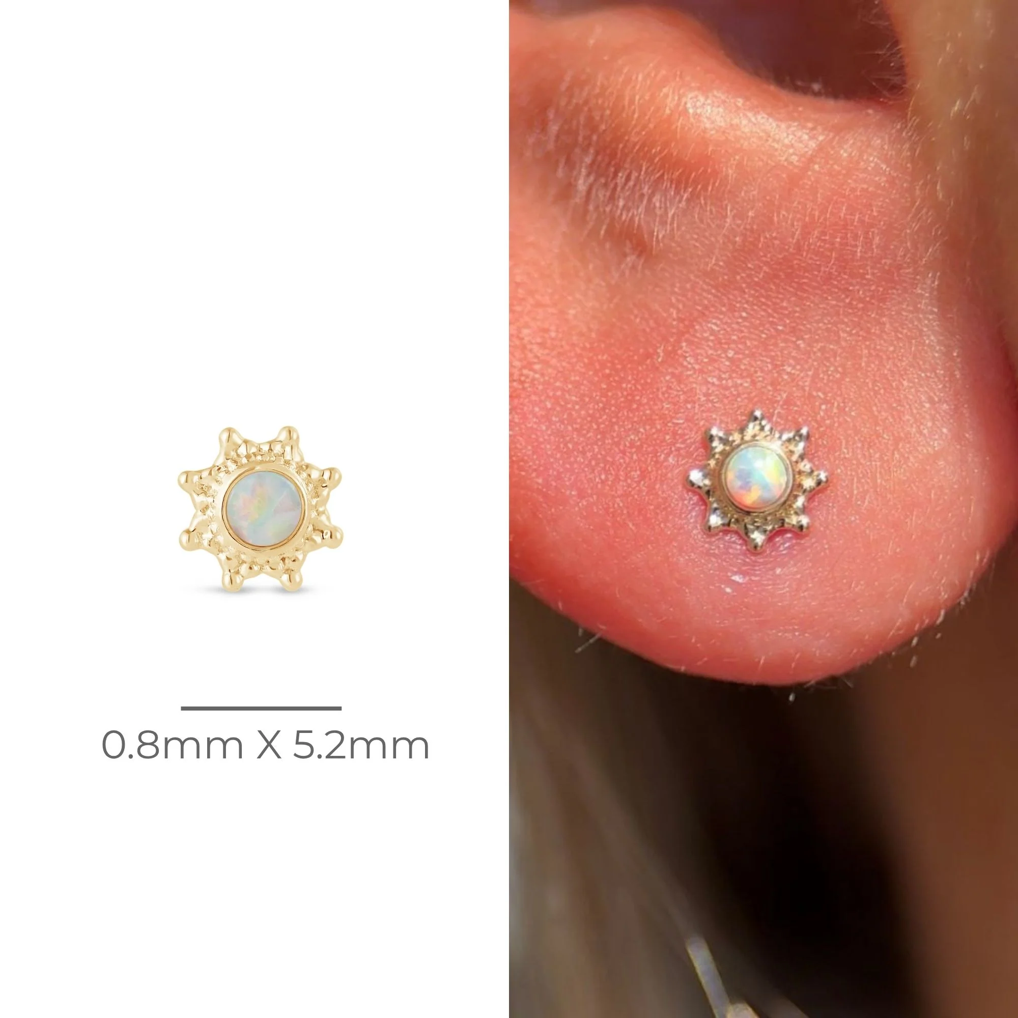 Yellow Gold Sunburst Opal Flat Back Earring - Image 11