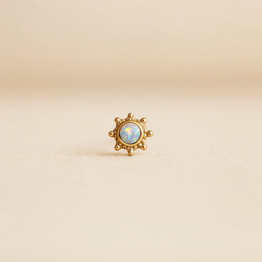 Yellow Gold Sunburst Opal Flat Back Earring - Image 4