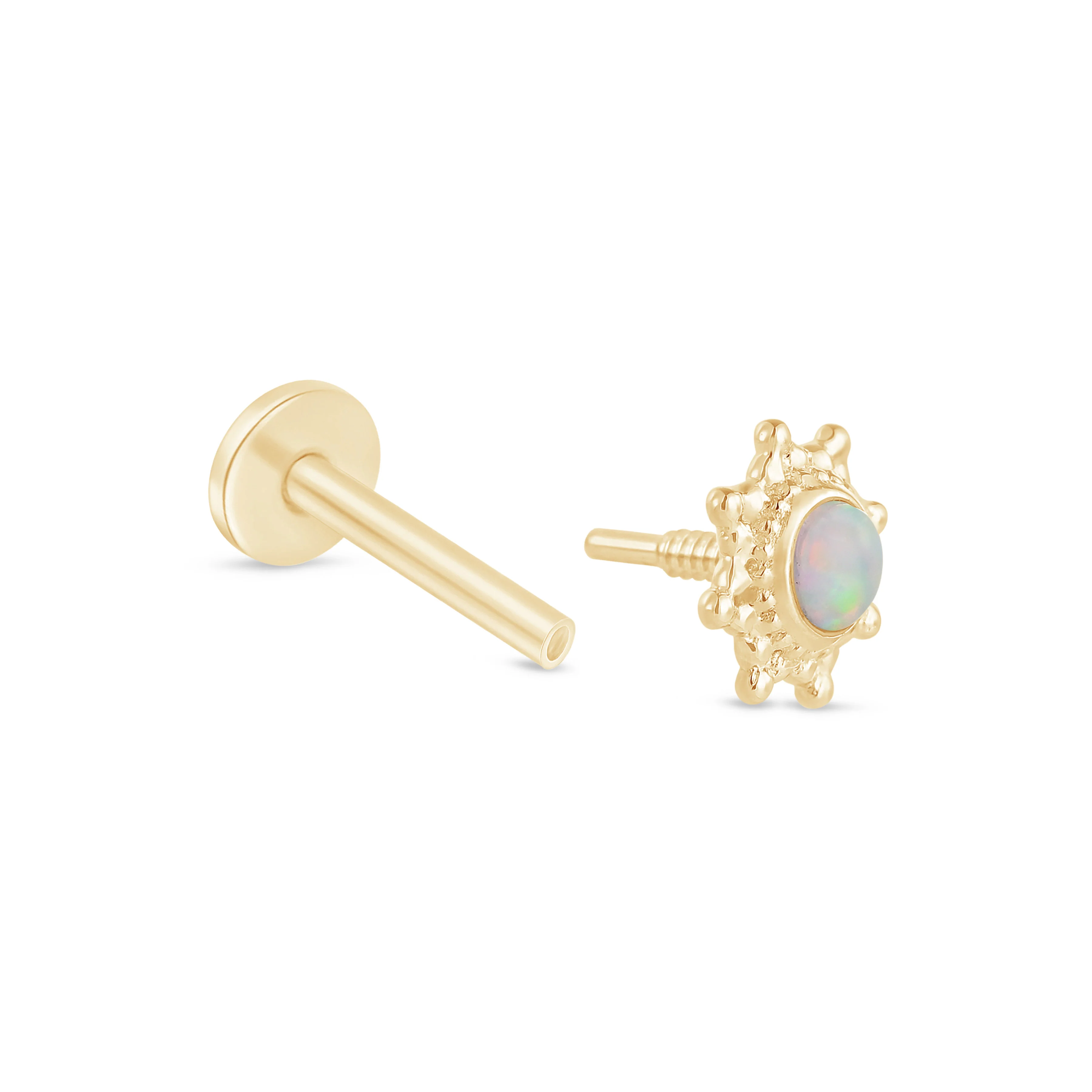 Yellow Gold Sunburst Opal Flat Back Earring - Image 8