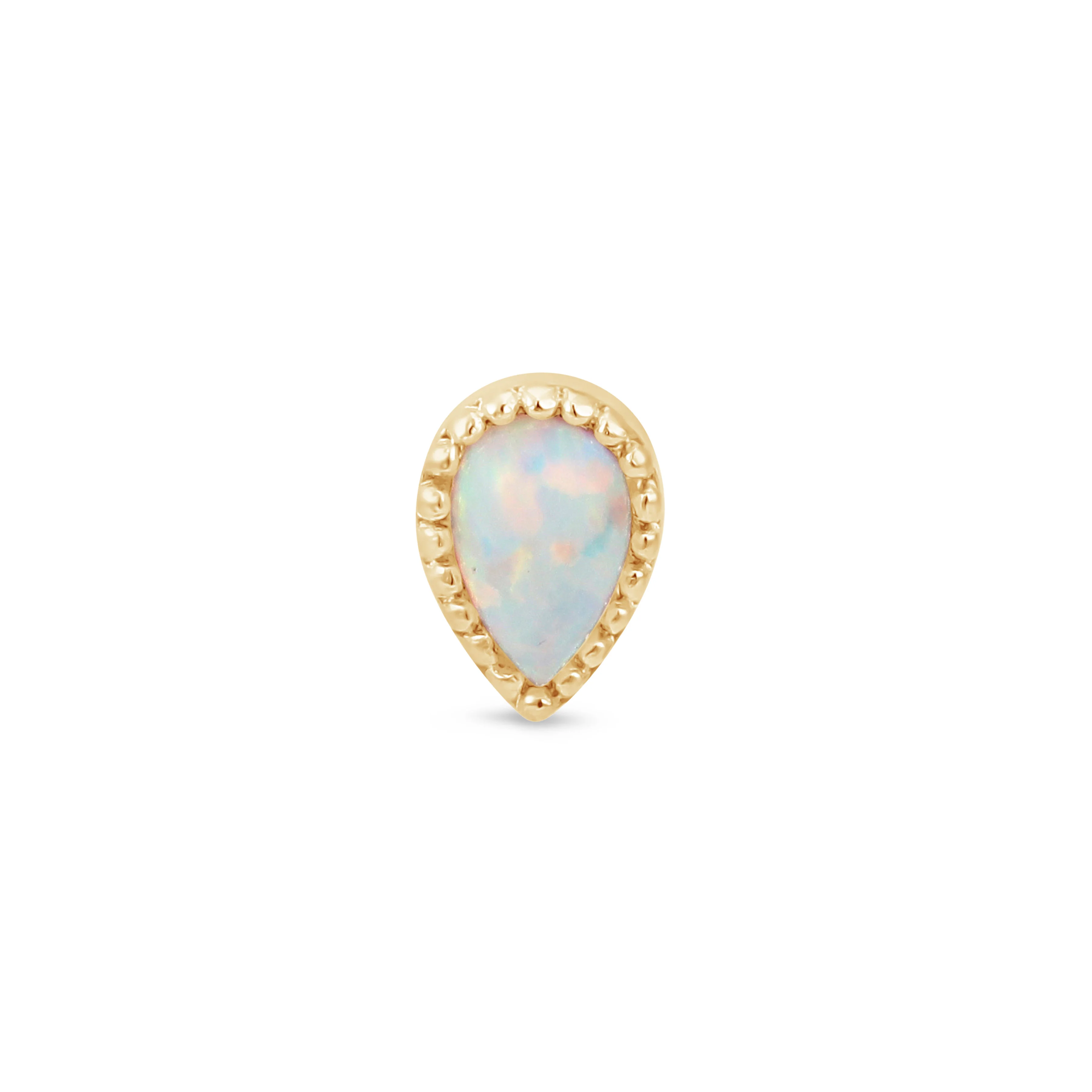 Yellow Gold Teardrop Opal Milgrain Flat Back Earring