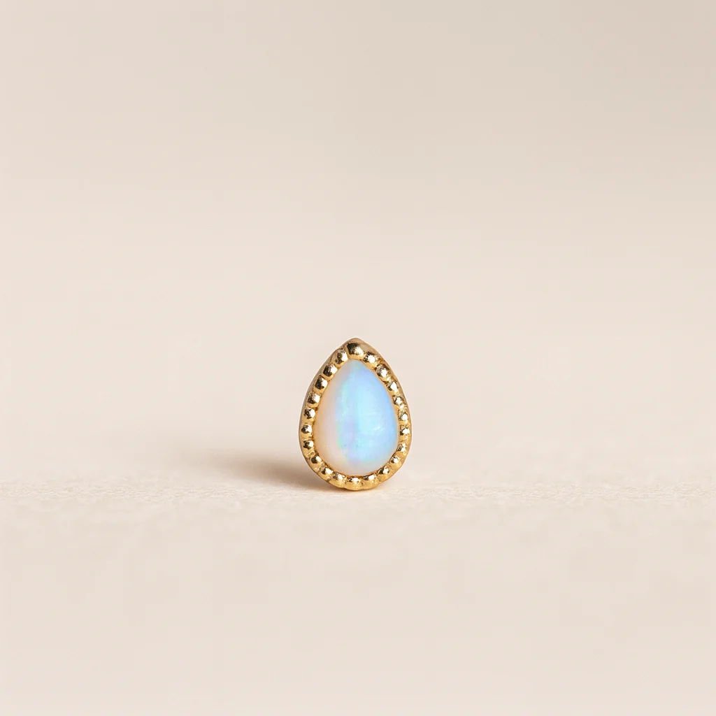 Yellow Gold Teardrop Opal Milgrain Flat Back Earring - Image 3