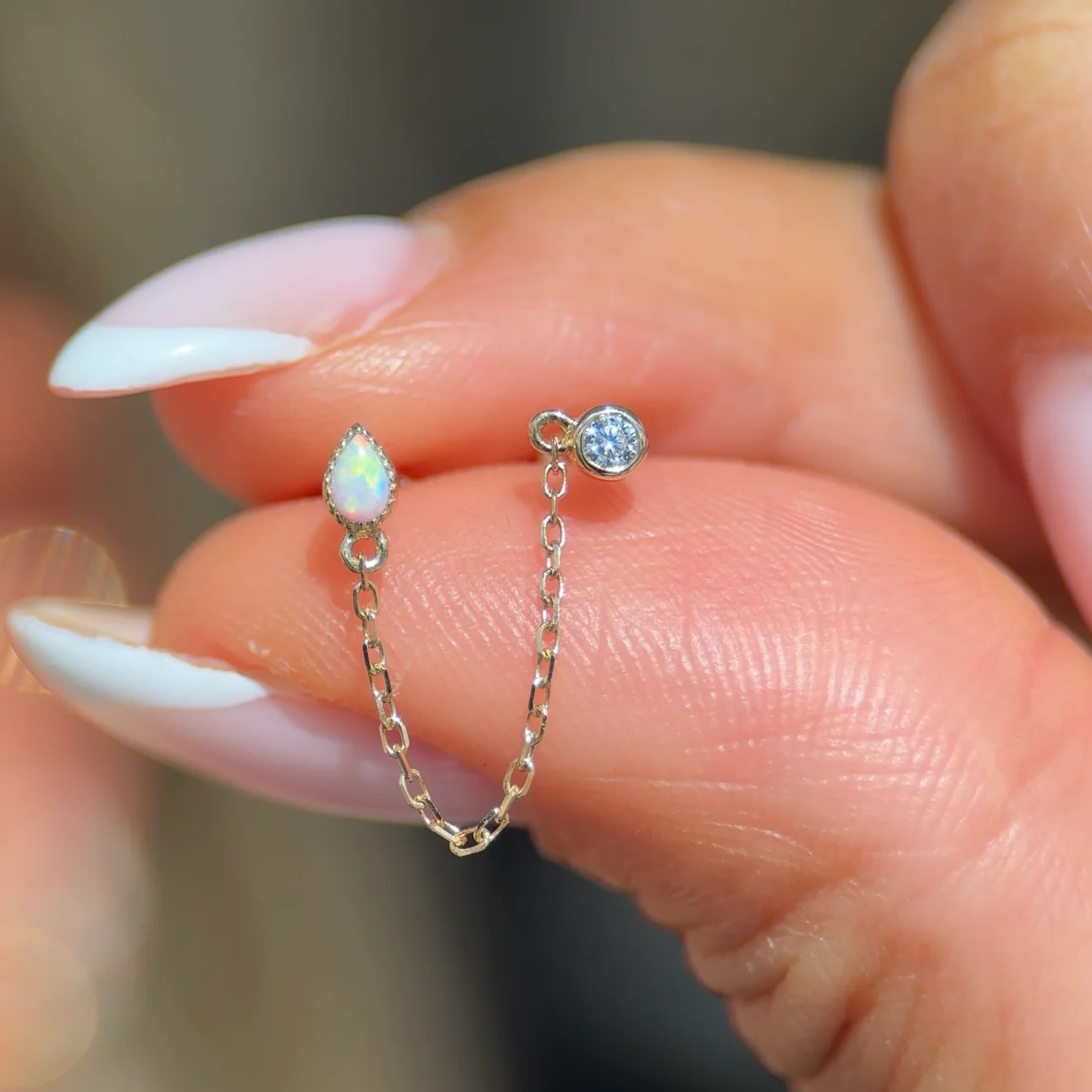 Yellow Gold Teardrop Opal Milgrain Flat Back Earring - Image 4