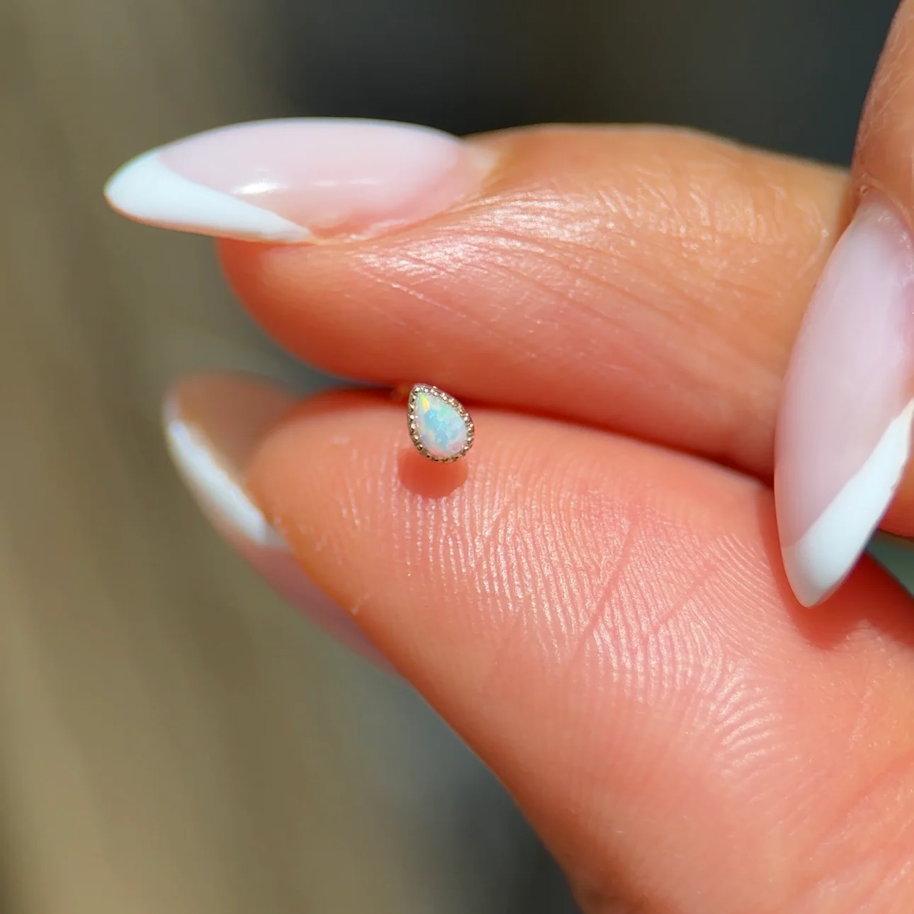 Yellow Gold Teardrop Opal Milgrain Flat Back Earring - Image 6