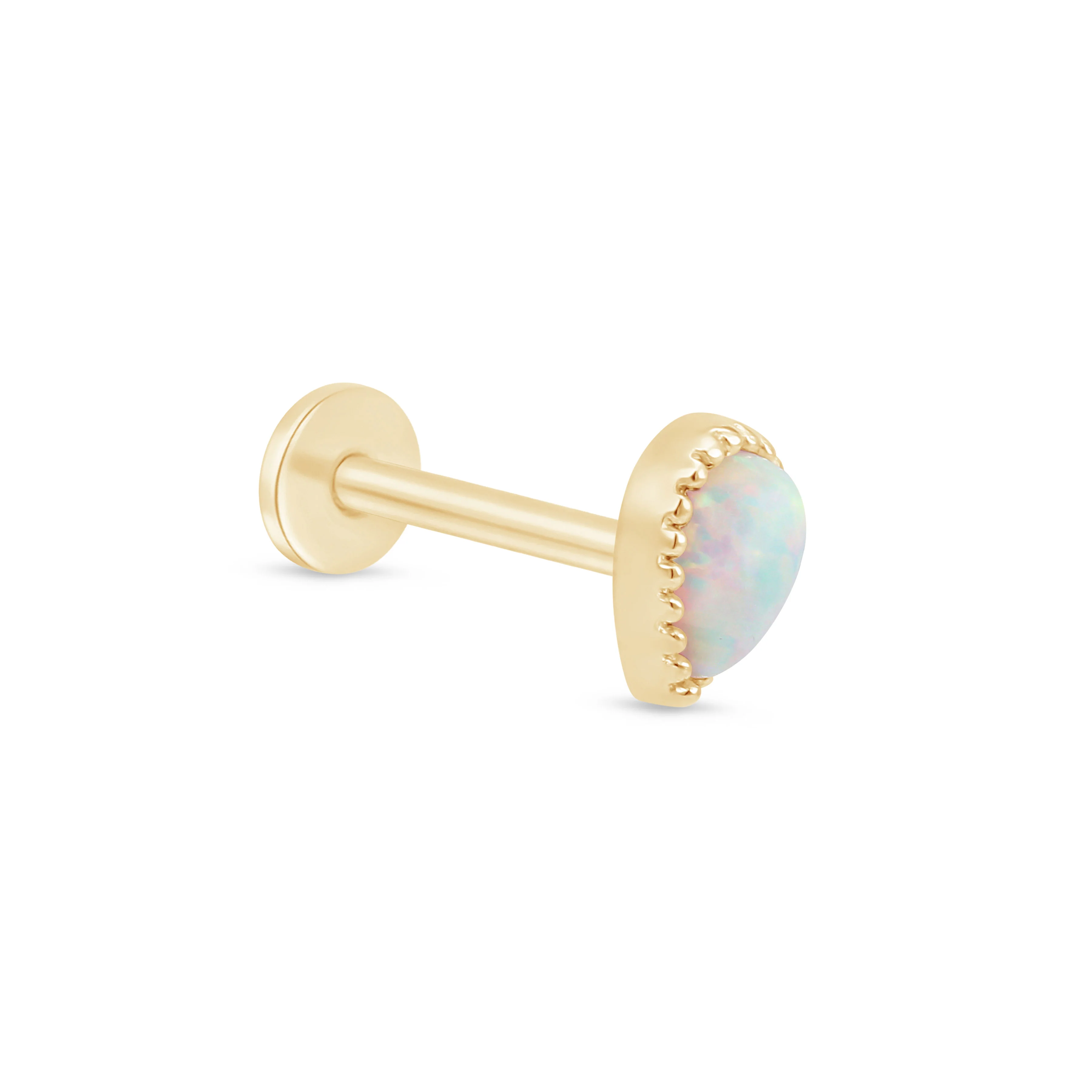 Yellow Gold Teardrop Opal Milgrain Flat Back Earring - Image 8