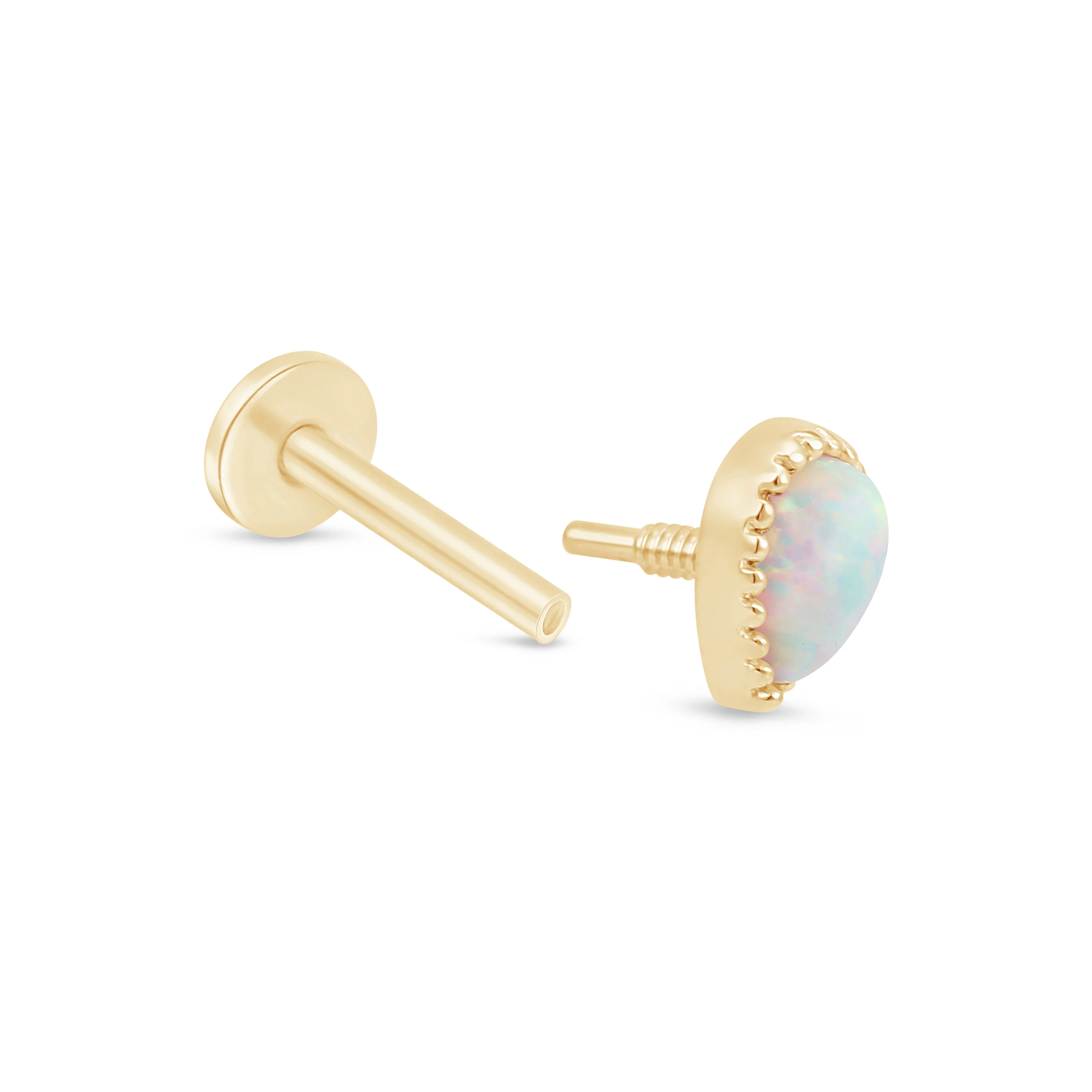 Yellow Gold Teardrop Opal Milgrain Flat Back Earring - Image 9