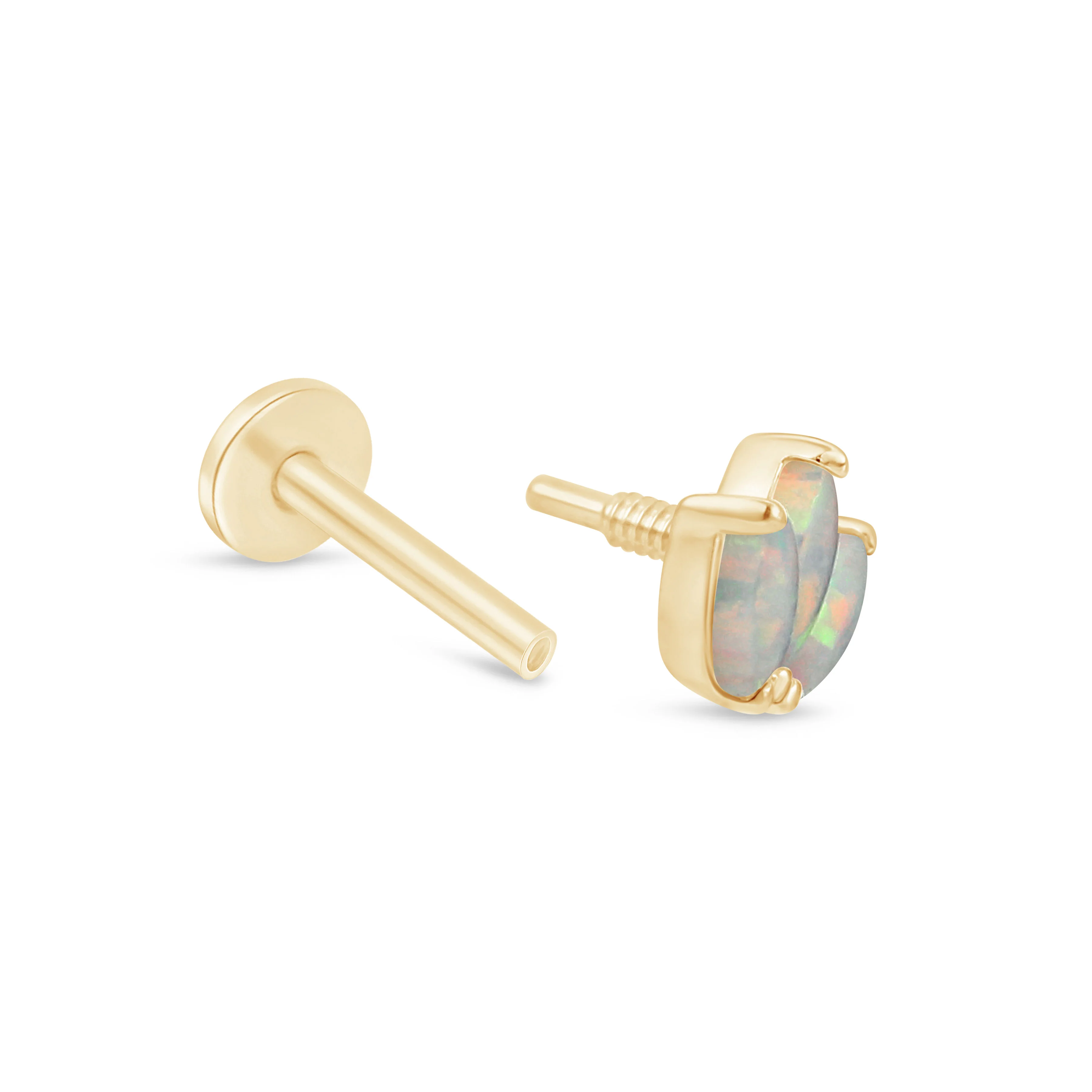 Yellow Gold Triple Marquise Opal Flat Back Earring - Image 10