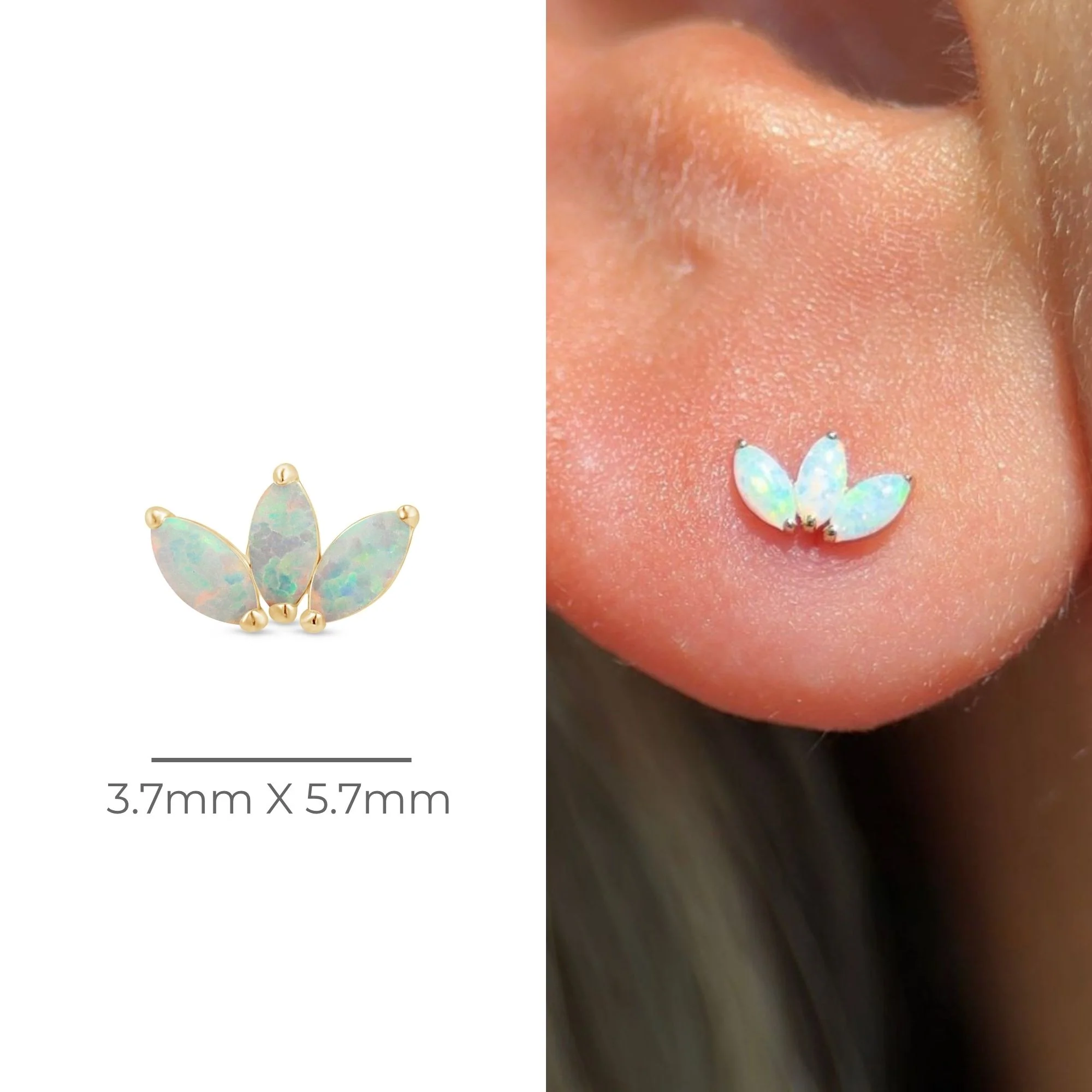Yellow Gold Triple Marquise Opal Flat Back Earring - Image 12