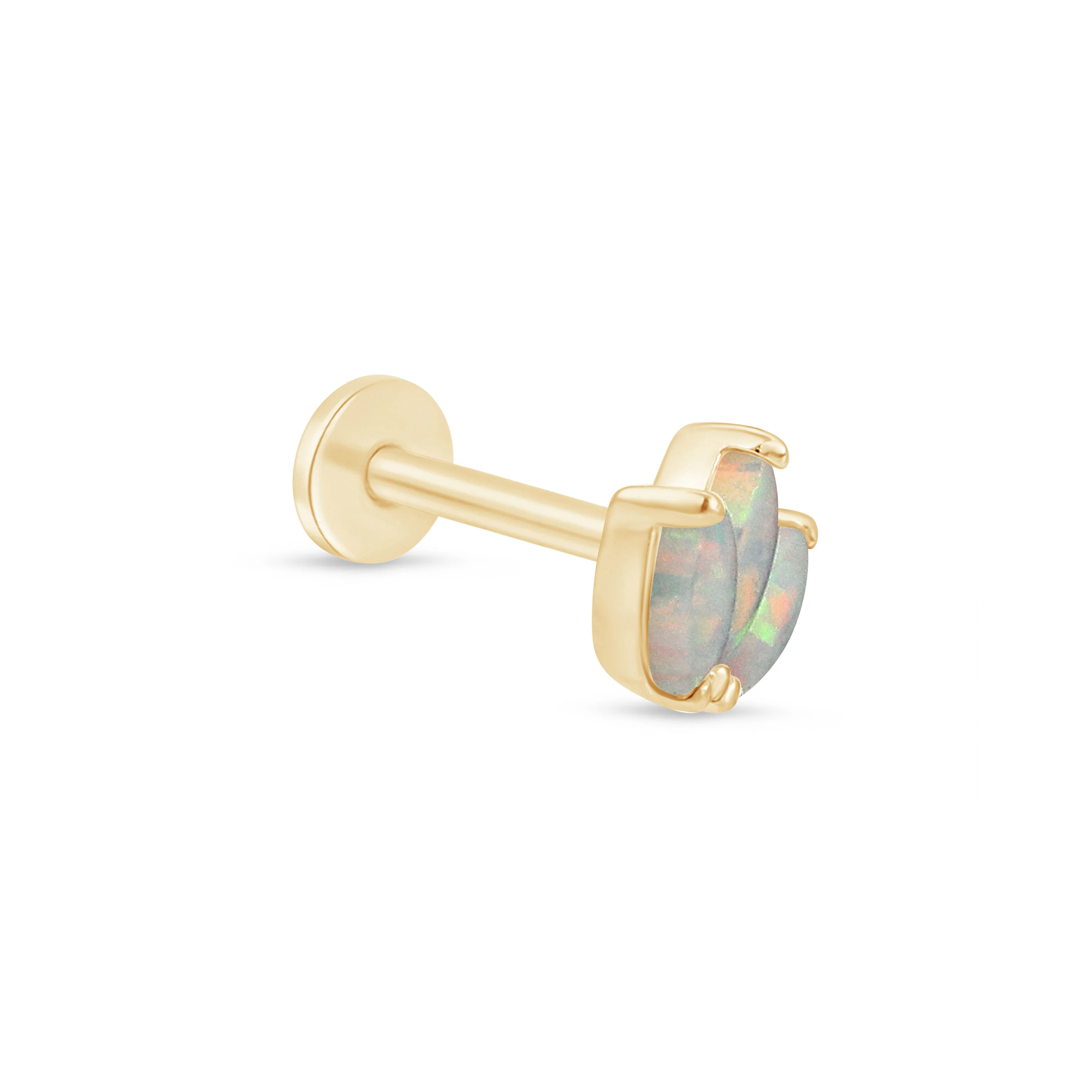 Yellow Gold Triple Marquise Opal Flat Back Earring - Image 4