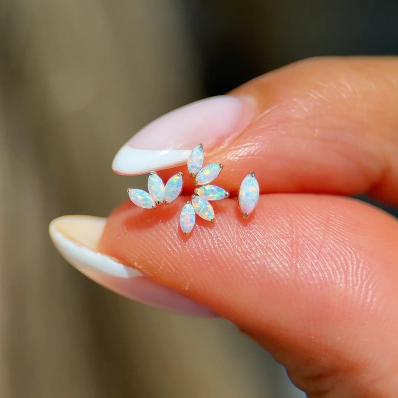 Yellow Gold Triple Marquise Opal Flat Back Earring - Image 5