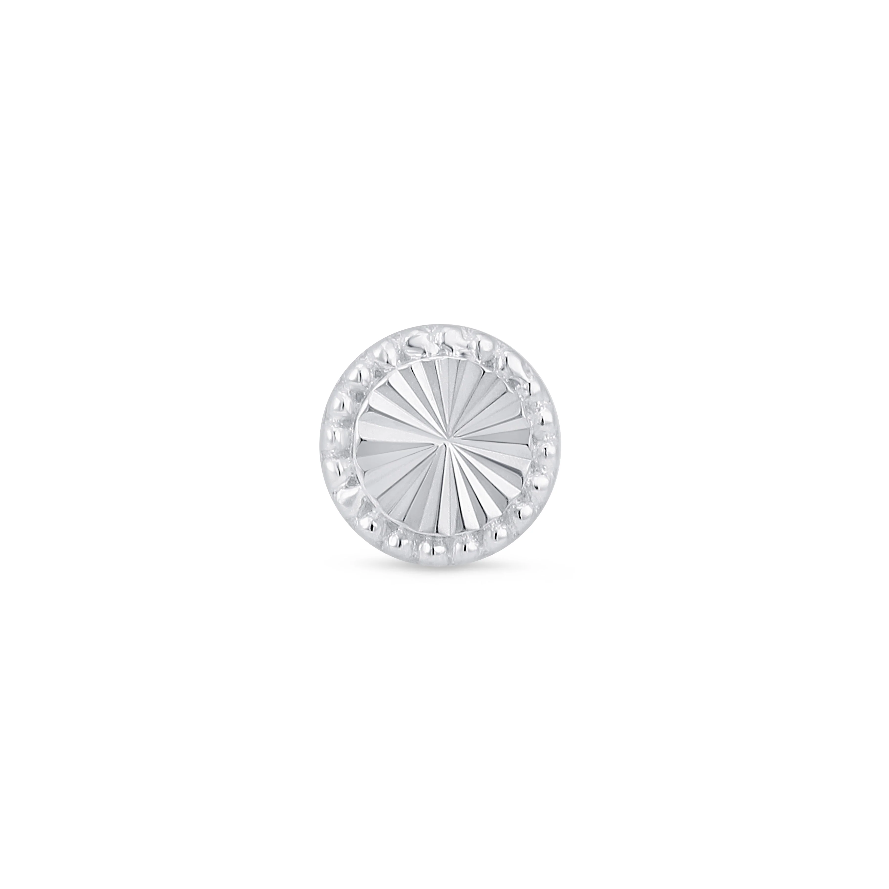 White Gold Diamond Cut Disc Flat Back Earring