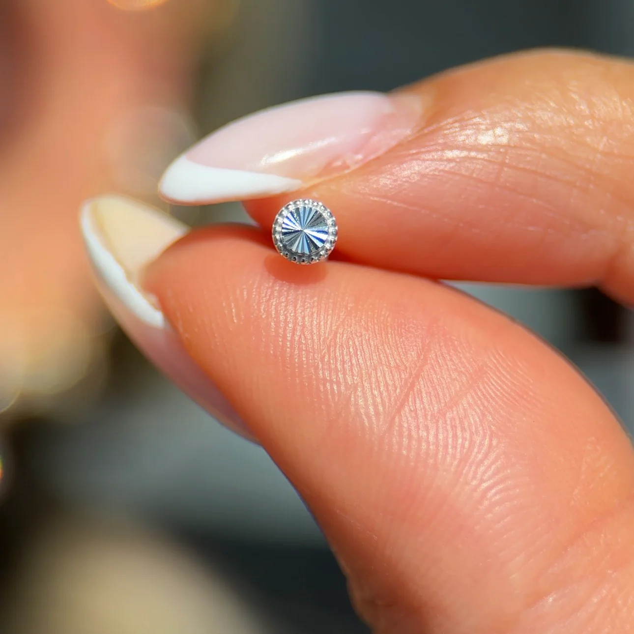 White Gold Diamond Cut Disc Flat Back Earring - Image 3