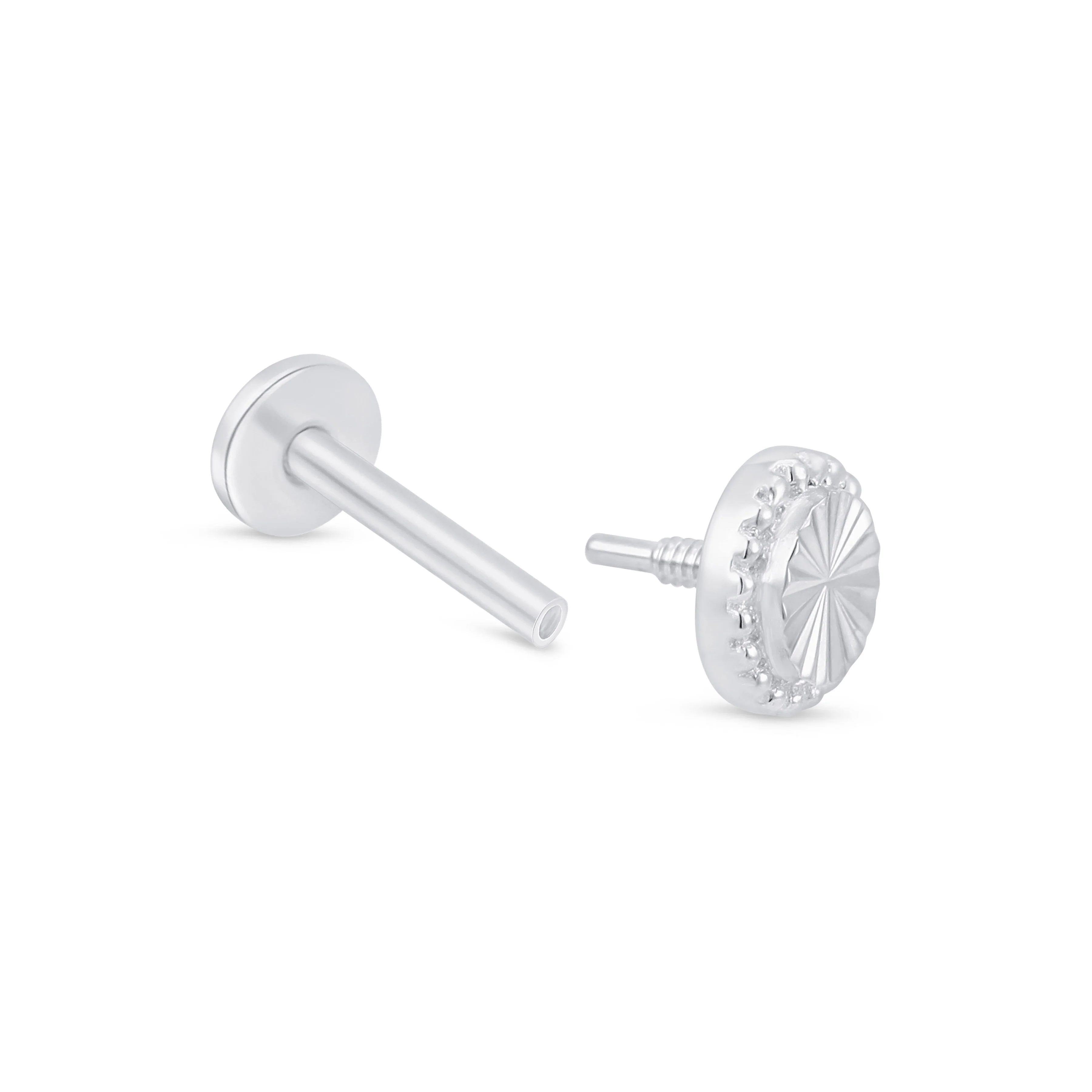 White Gold Diamond Cut Disc Flat Back Earring - Image 5