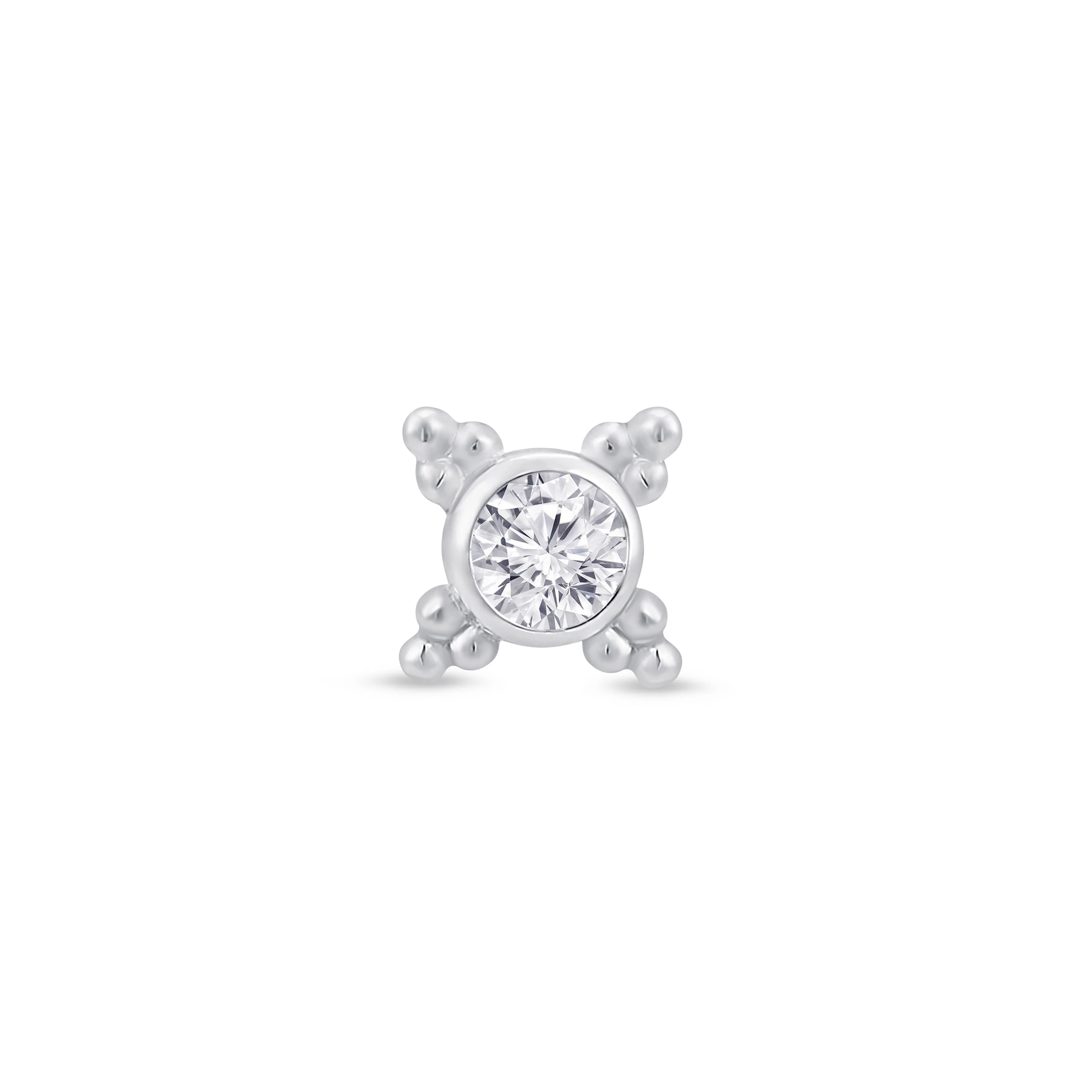 White Gold Beaded Flat Back Stone Stud Earring